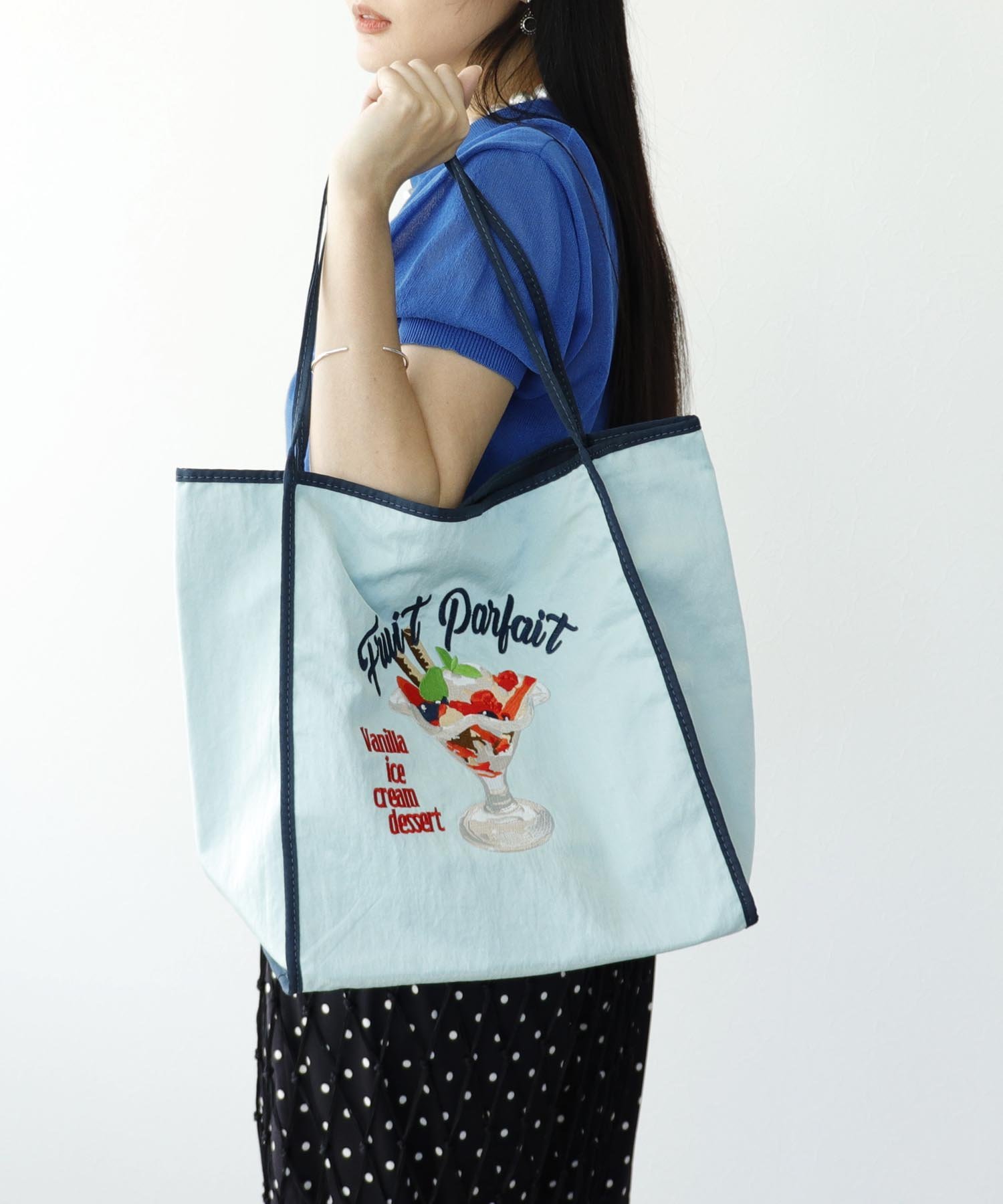 Three Four Time Three Four Time/アソート刺繍ナイロントート スリーフォータイム バッグ トートバッグ ブルー ピンク イエロー グレー【送料無料】のサムネイル