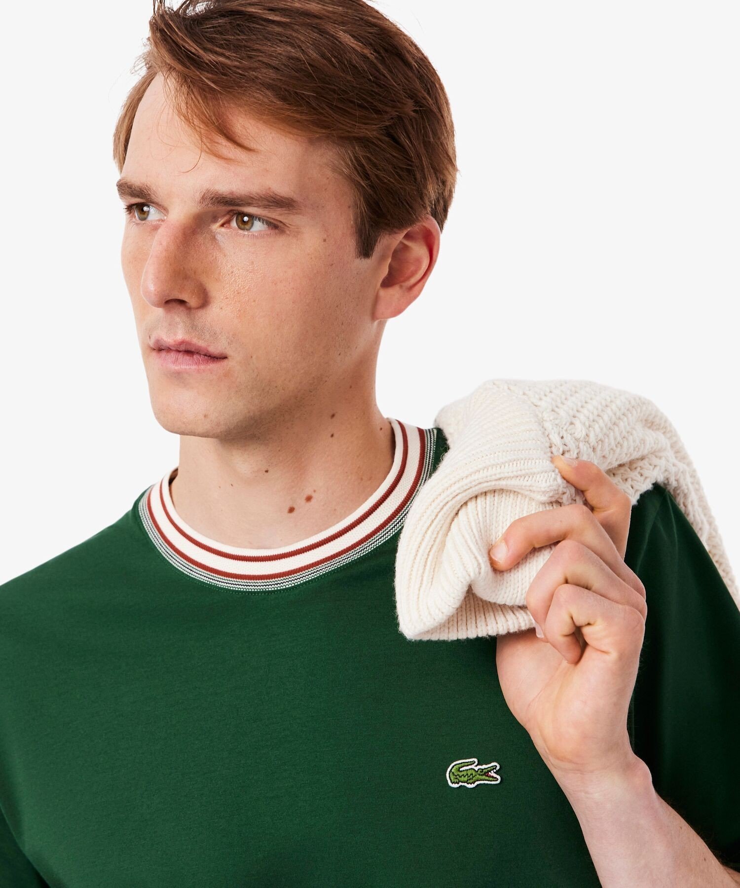 【SALE／30%OFF】LACOSTE ボーダーリブネックフレンチメイドTシャツ ラコステ トップス カットソー・Tシャツ ホワイト グリーン【送料無料】