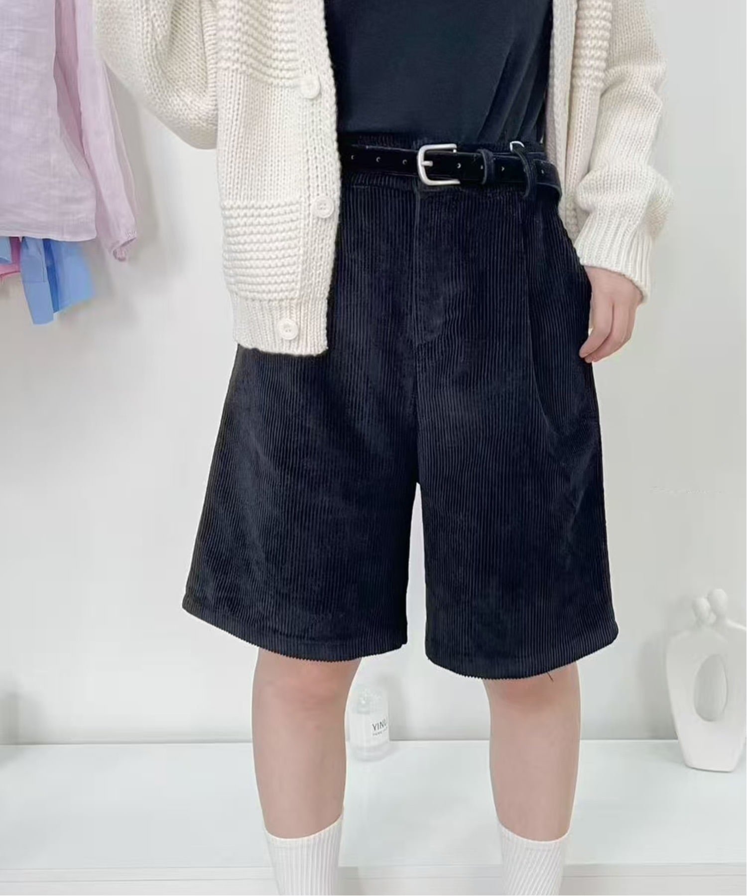 Chiina Chiina/(W)Chiina/コーデュロイハーフパンツ チェルカ パンツ その他のパンツ ブラウン イエロー ブラック ホワイト【送料無料】