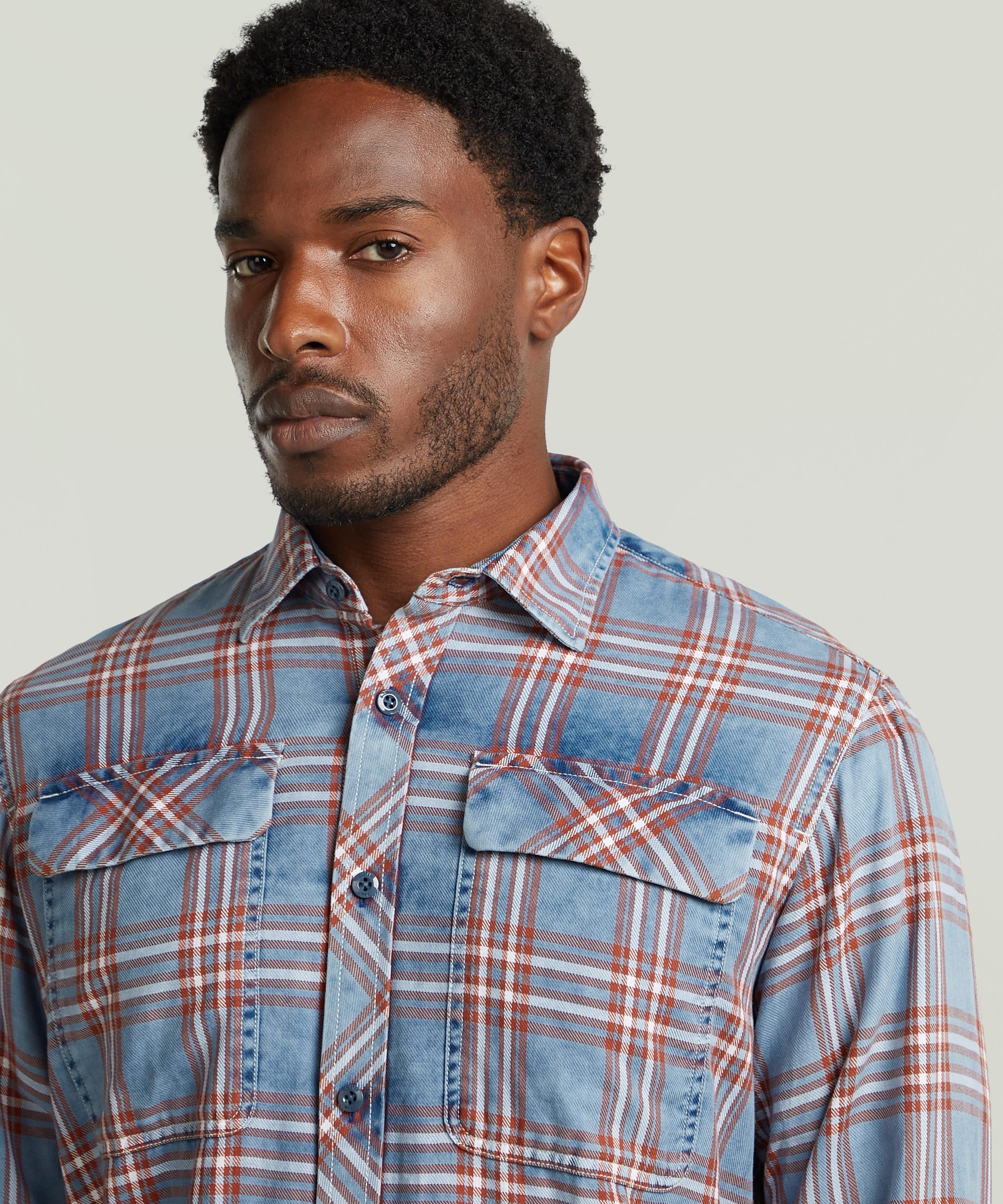 【公式ショップ】CPO REGULAR SHIRT/ミリタリーディテールチェックシャツ ジースターロゥ トップス シャツ・ブラウス ブルー