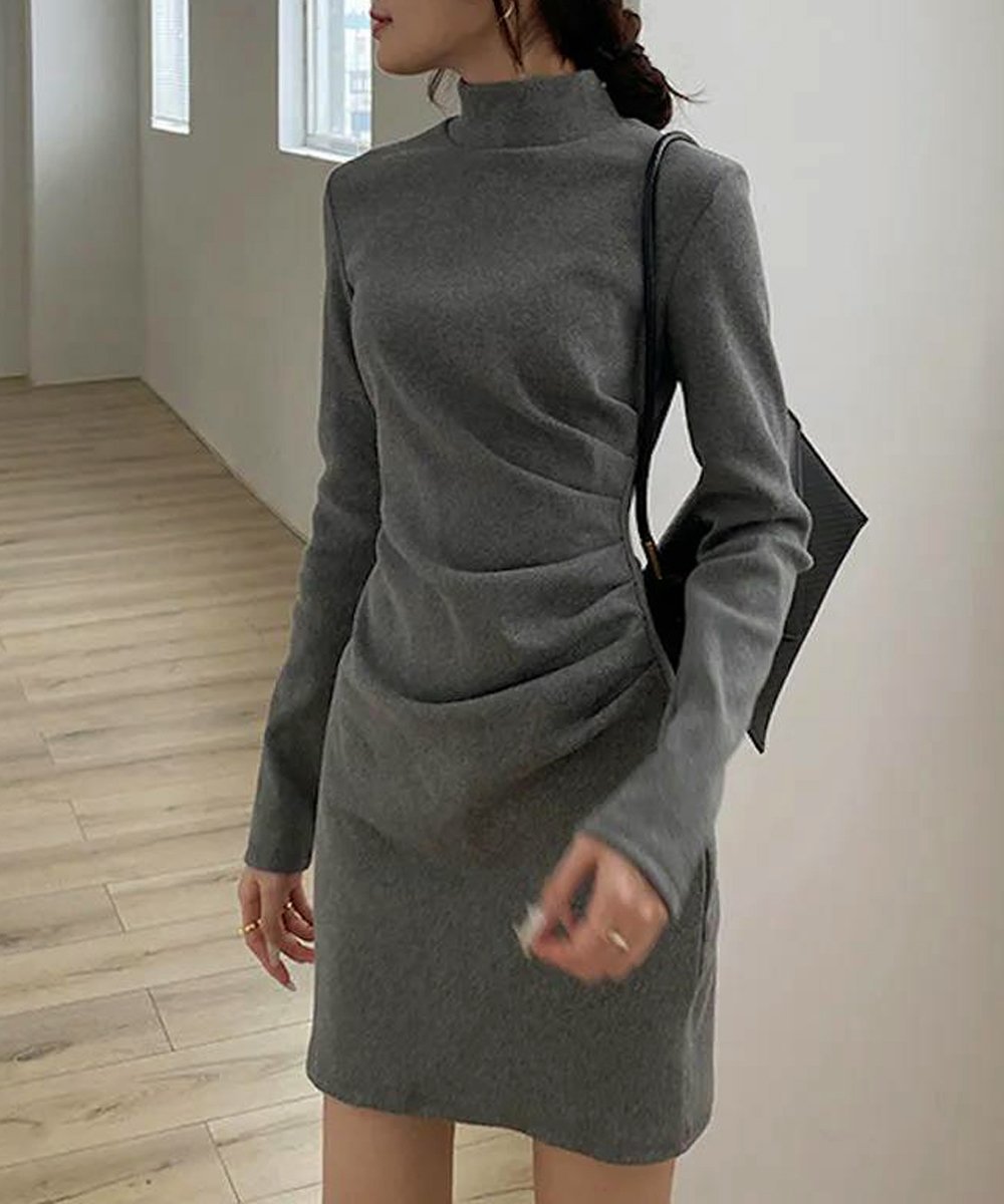 miniministore ミニ丈ギャザーワンピースハイネック韓国風 ミニミニストア ワンピース・ドレス ワンピース