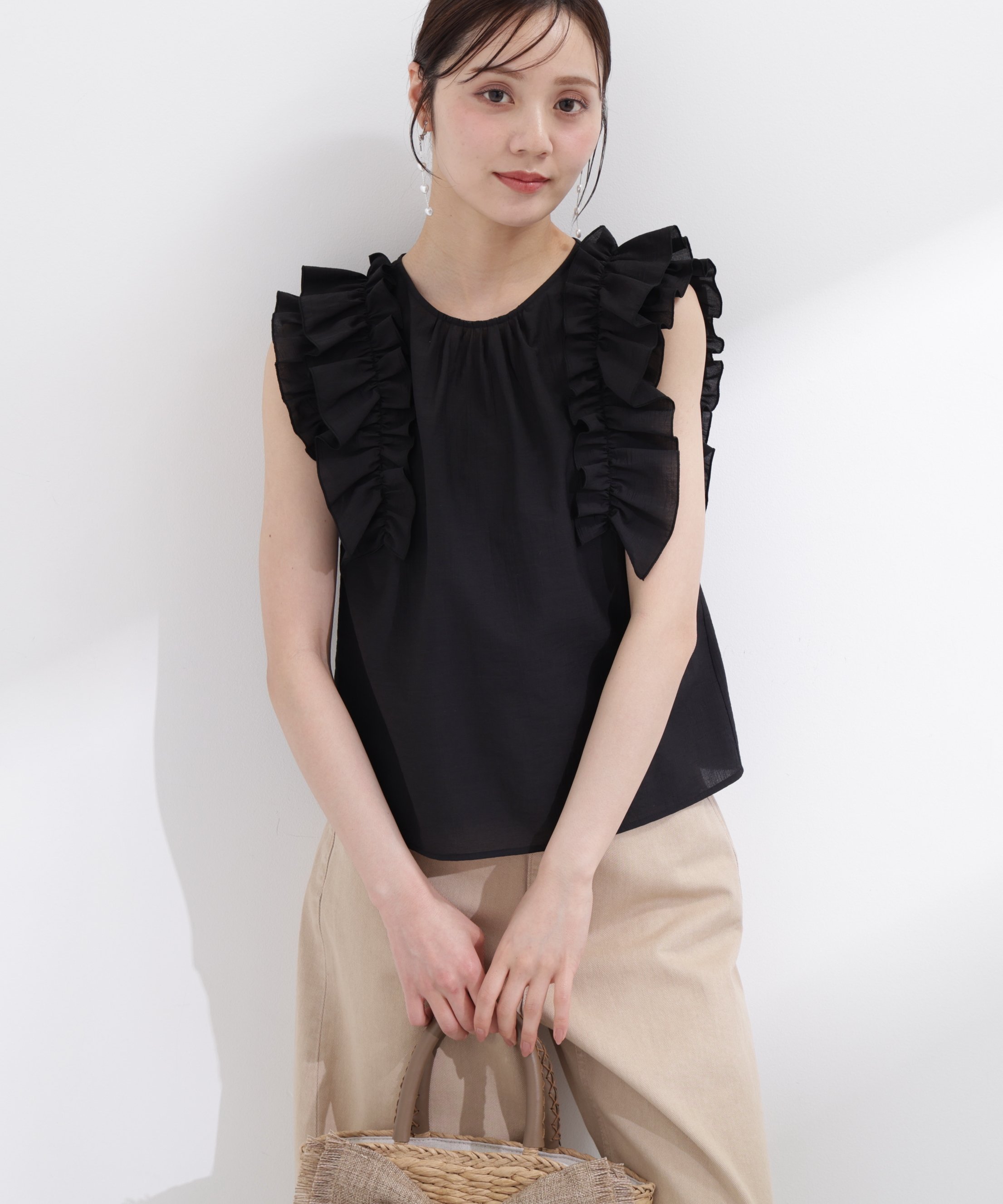 PROPORTION BODY DRESSING ボリュームラッフルブラウス プロポーションボディドレッシング トップス シャツ・ブラウス ベージュ ブラック イエロー