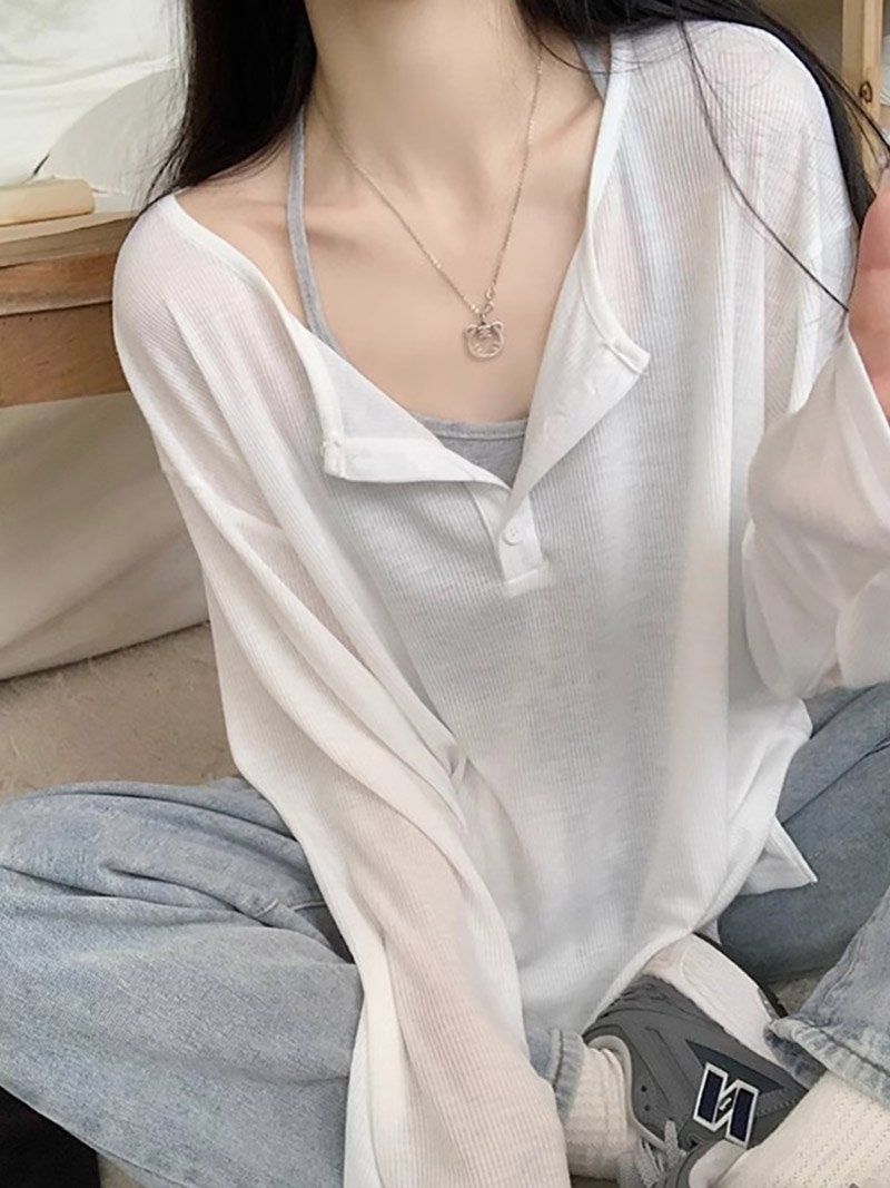 ヘンリーネックサイドスリット長袖カットソー レディース トップス ドゥー・ベル トップス カットソー・Tシャツ ホワイト グレー ブラック