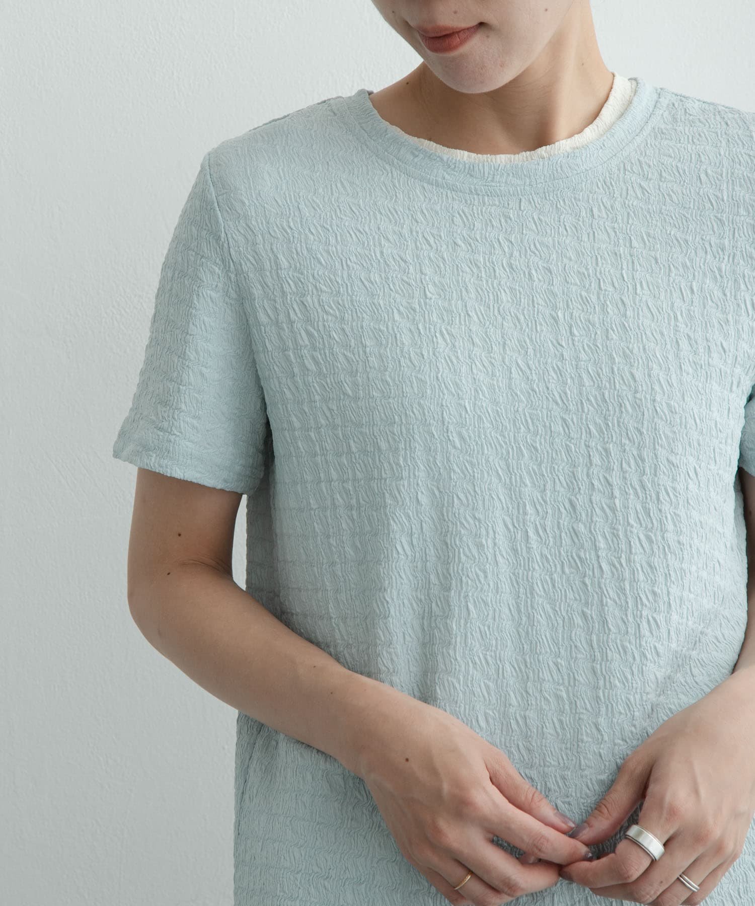 Sonny Label シャーリングジャガードTシャツ サニーレーベル トップス カットソー・Tシャツ ブラック ホワイト グリーン