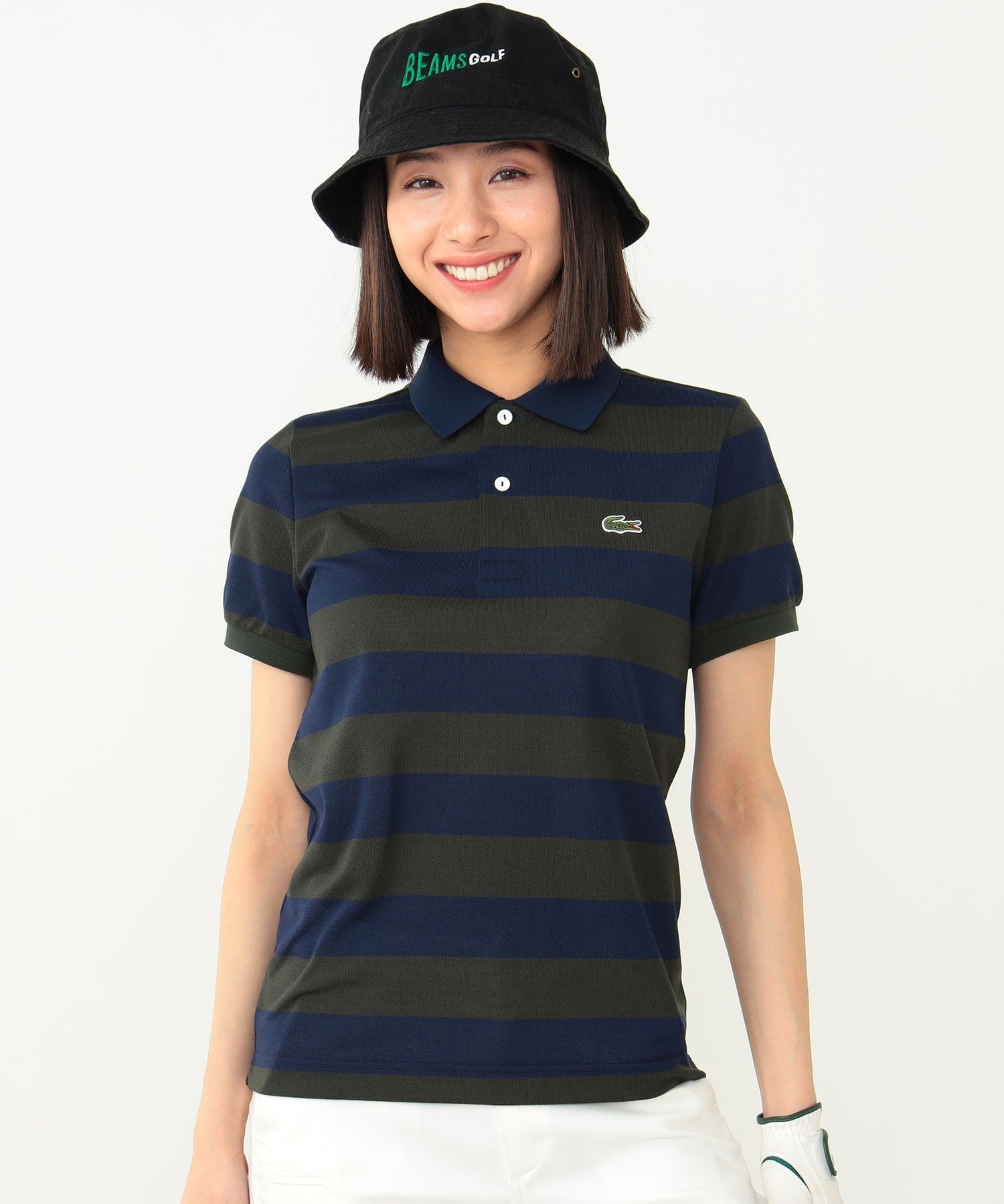 ラコステ BEAMS GOLF ORANGE LABEL ＜WOMEN＞Lacoste for BEAMS GOLF / 別注 ボーダー ポロシャツ ビームス ゴルフ トップス ポロシャツ ネイビー ホワイト【送料無料】