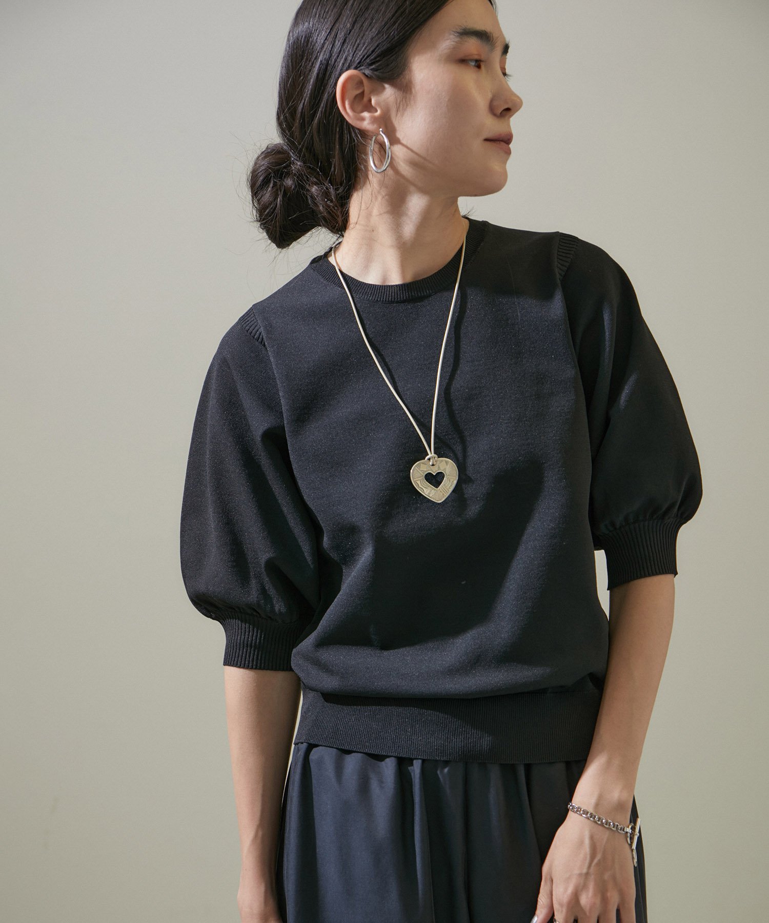 【SALE／30%OFF】SALON adam et rope' ハーフスリーブニットプルオーバー【洗える】 サロン アダム エ ロペ トップス ニット ブルー ブラック ホワイト【送料無料】