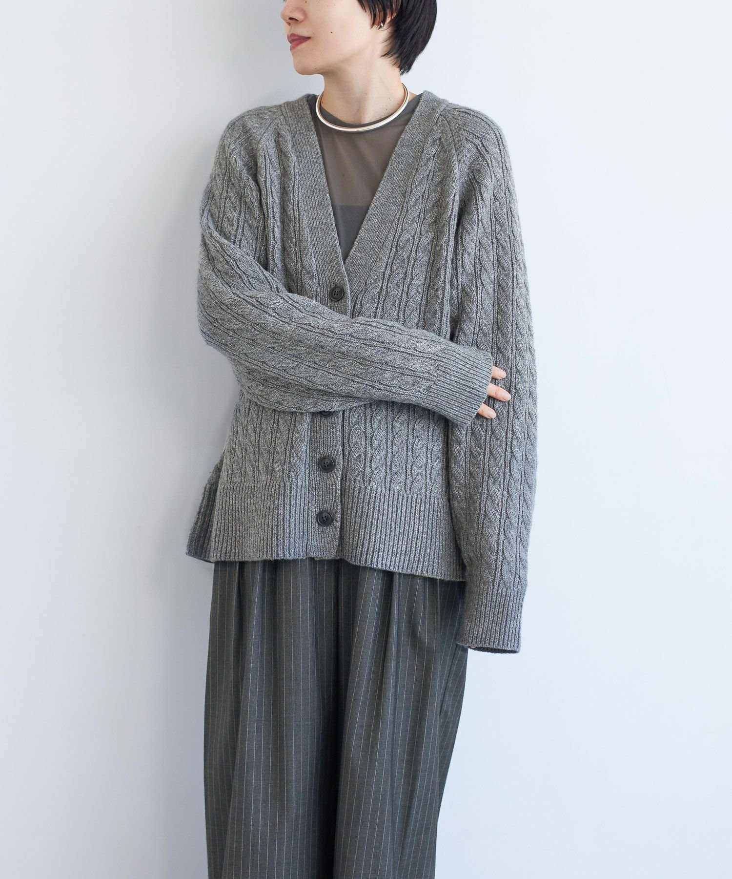 【SALE／50%OFF】LEPSIM 【FOR I SERIES】7ゲージケーブルカーディガン レプシィム トップス カーディガン ネイビー ブルー グレーのサムネイル