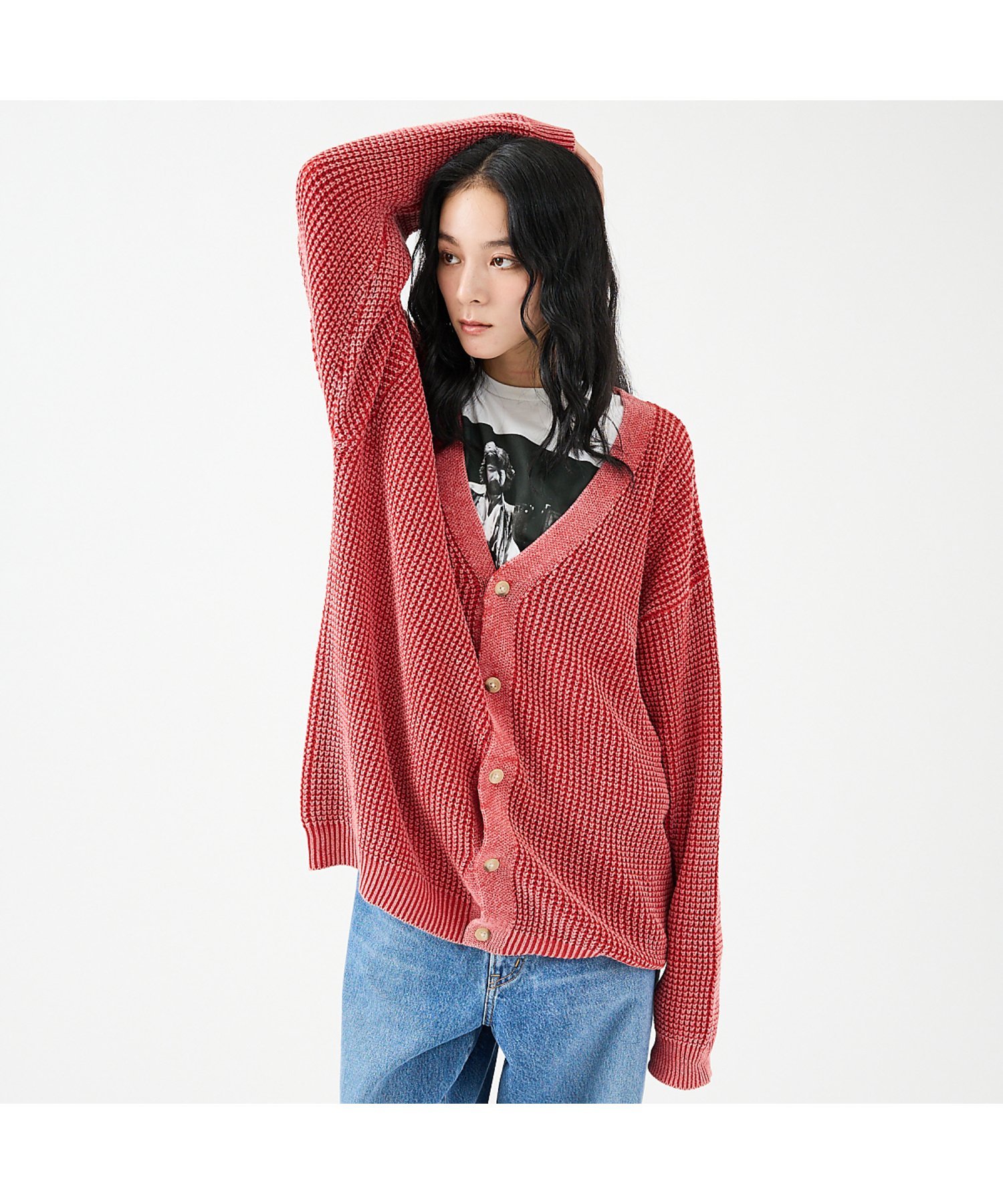 ABAHOUSE LASTWORD 【Revo.レボ】パウダーブリーチ加工ワッフルコットンニットカーディガン/ユニセ ア..