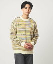 UNITED ARROWS green label relaxing コットン フェアアイル シングルジャガード クルーネック ニット ユナイテッドアローズ グ...