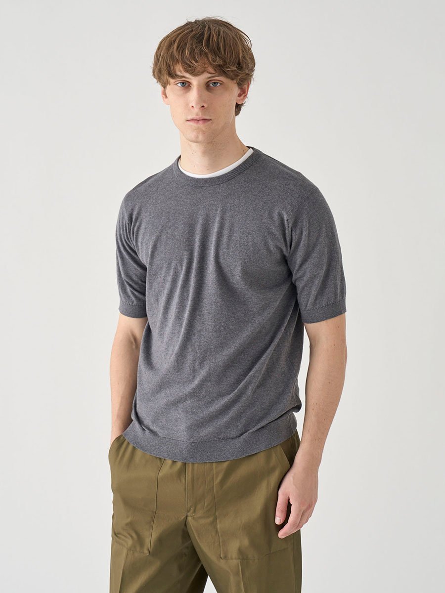 JOHN SMEDLEY 半袖コットンニットTシャツ ｜ KIELL ｜ 30G MODERN FIT ジョンスメドレー トップス ニット グレー【送料無料】