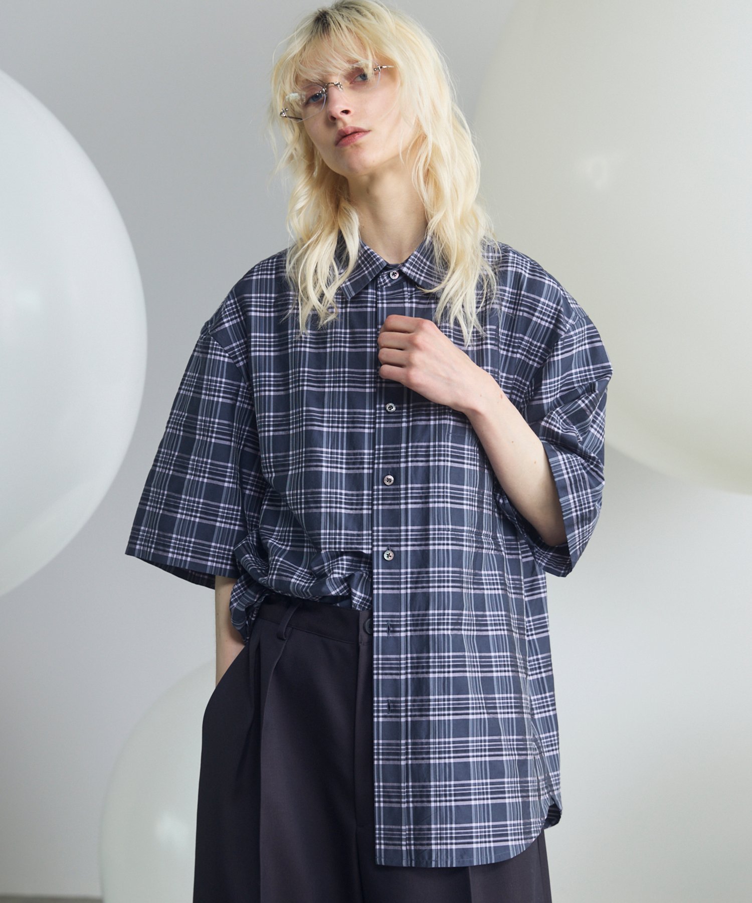 MAISON SPECIAL Prime-Over Regular Collar Short Sleeve Shirt メゾンスペシャル トップス シャツ・ブラウス グレー ピンク ブラック