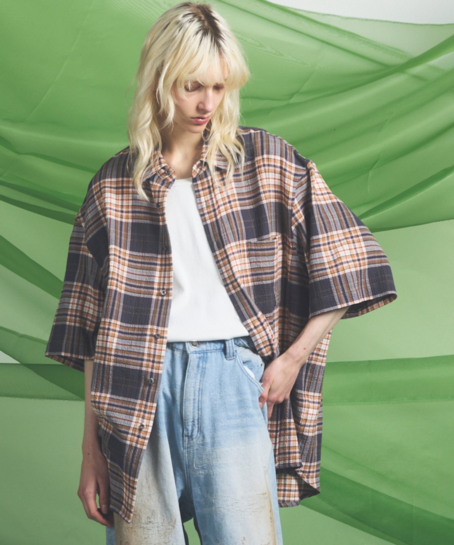 MAISON SPECIAL Prime-Over Regular Collar Short Sleeve Shirt メゾンスペシャル トップス シャツ・ブラウス グレー ピンク ブラック