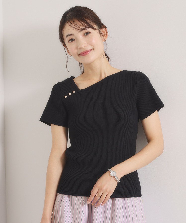 【SALE／50%OFF】ITS' DEMO アシメネックリブニット イッツデモ トップス ニット パープル ブラック ベージュ