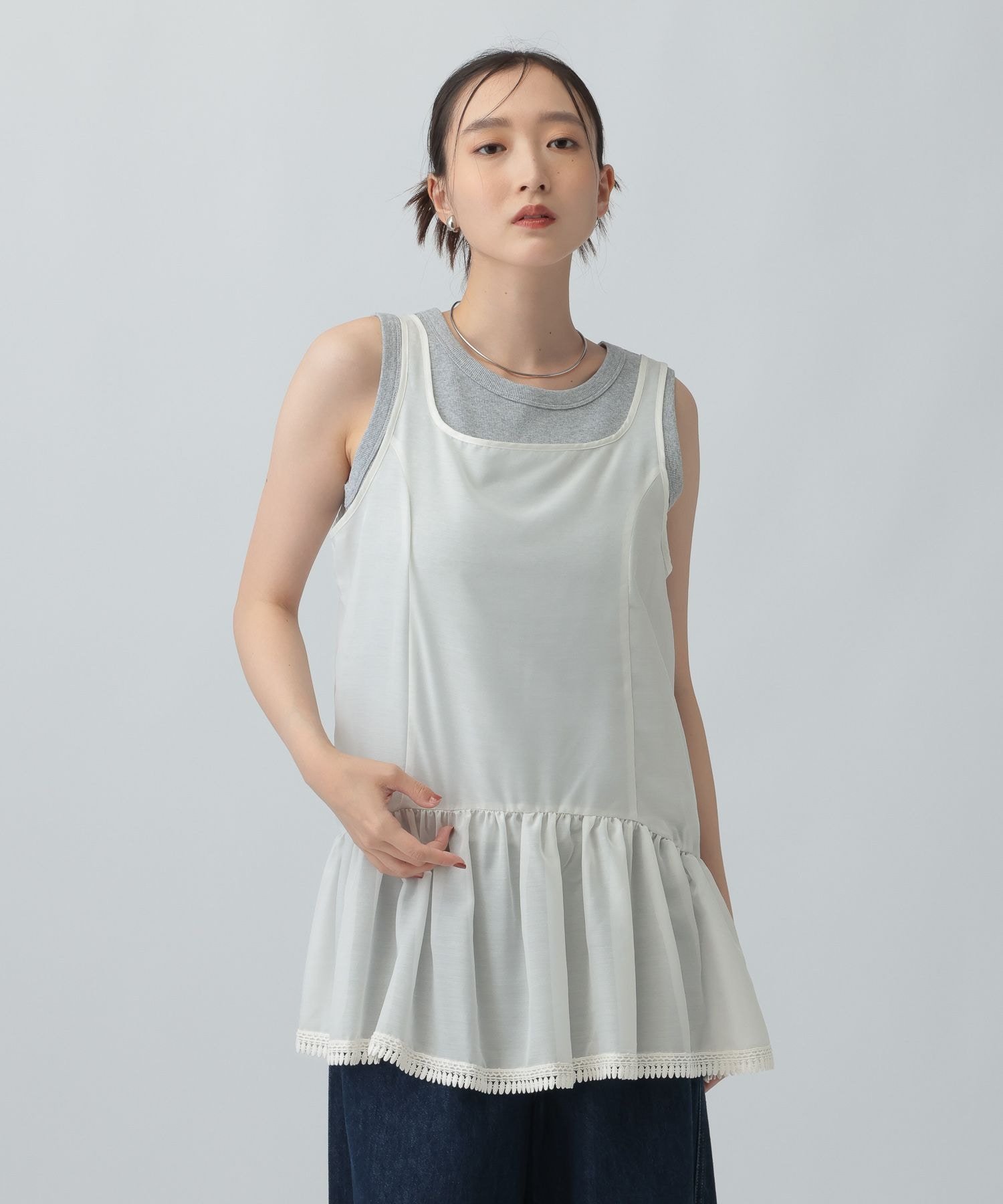 LEPSIM シアーペプラムタンクトップ レプシィム トップス カットソー・Tシャツ ベージュ ブラック