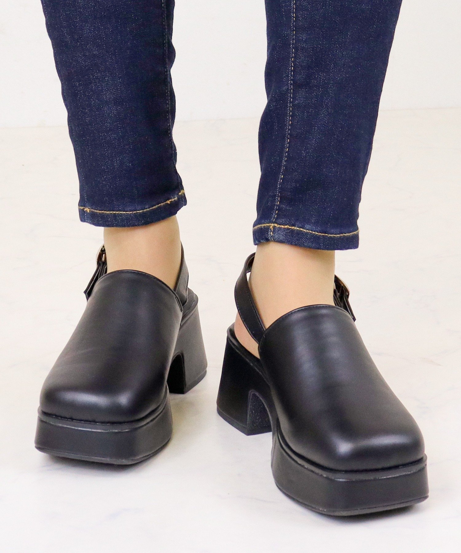 【SALE／20%OFF】LibertyDoll 7cmヒール ワンピース 韓国ファッション オフィス サボ サンダル ☆4177 サンエーフットウェアー シューズ・靴 サンダル ホワイト ブラック
