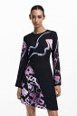 【SALE/49%OFF】Desigual アシンメトリーなショートドレスの文字 デシグアル ワンピース・ドレス ドレス ブラック【送料無料】