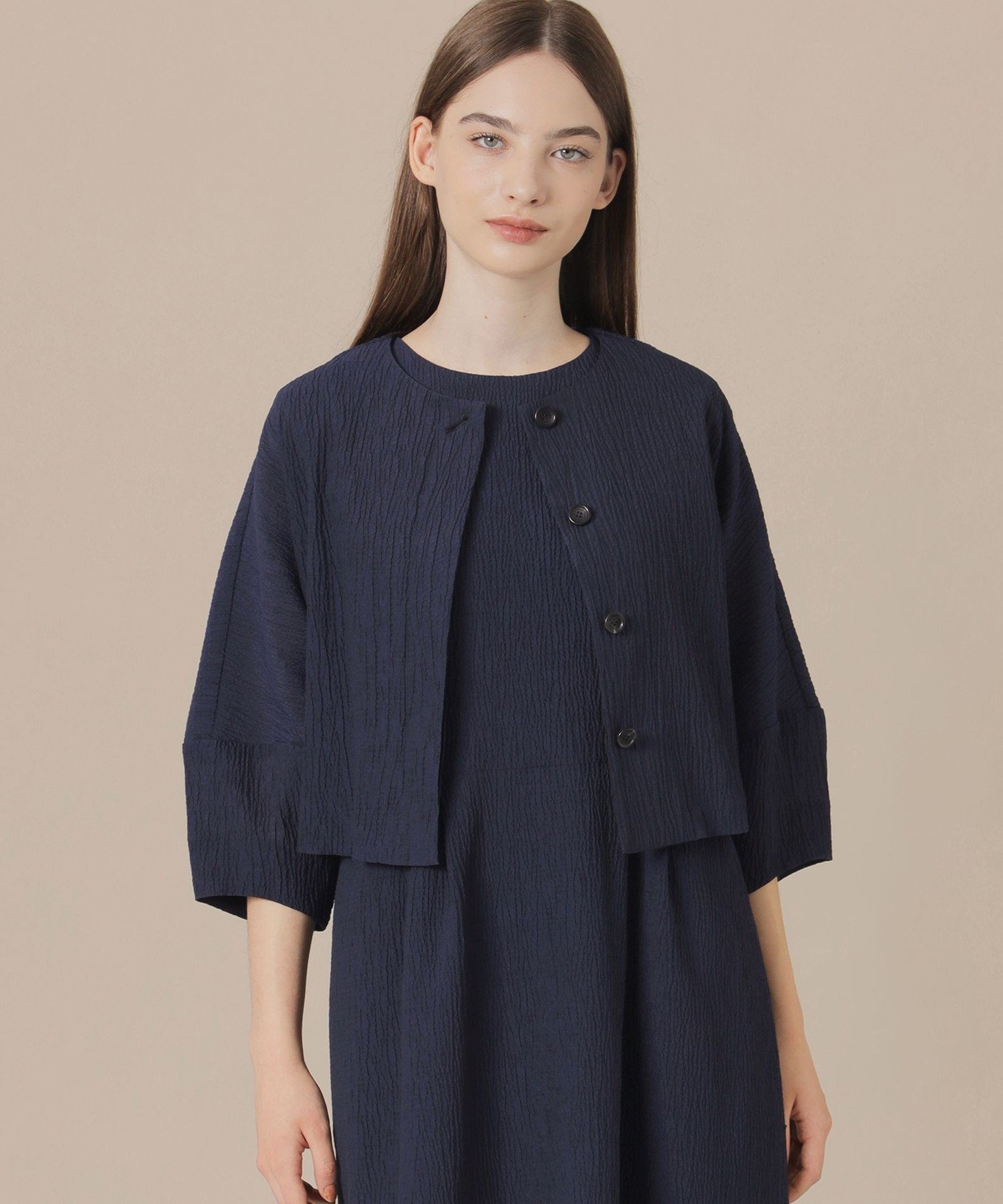 MACKINTOSH LONDON 【WEB・一部店舗限定】シアークレープジャケット マッキントッシュ ロンドン ジャケット・アウター ノーカラージャケット ネイビー【送料無料】