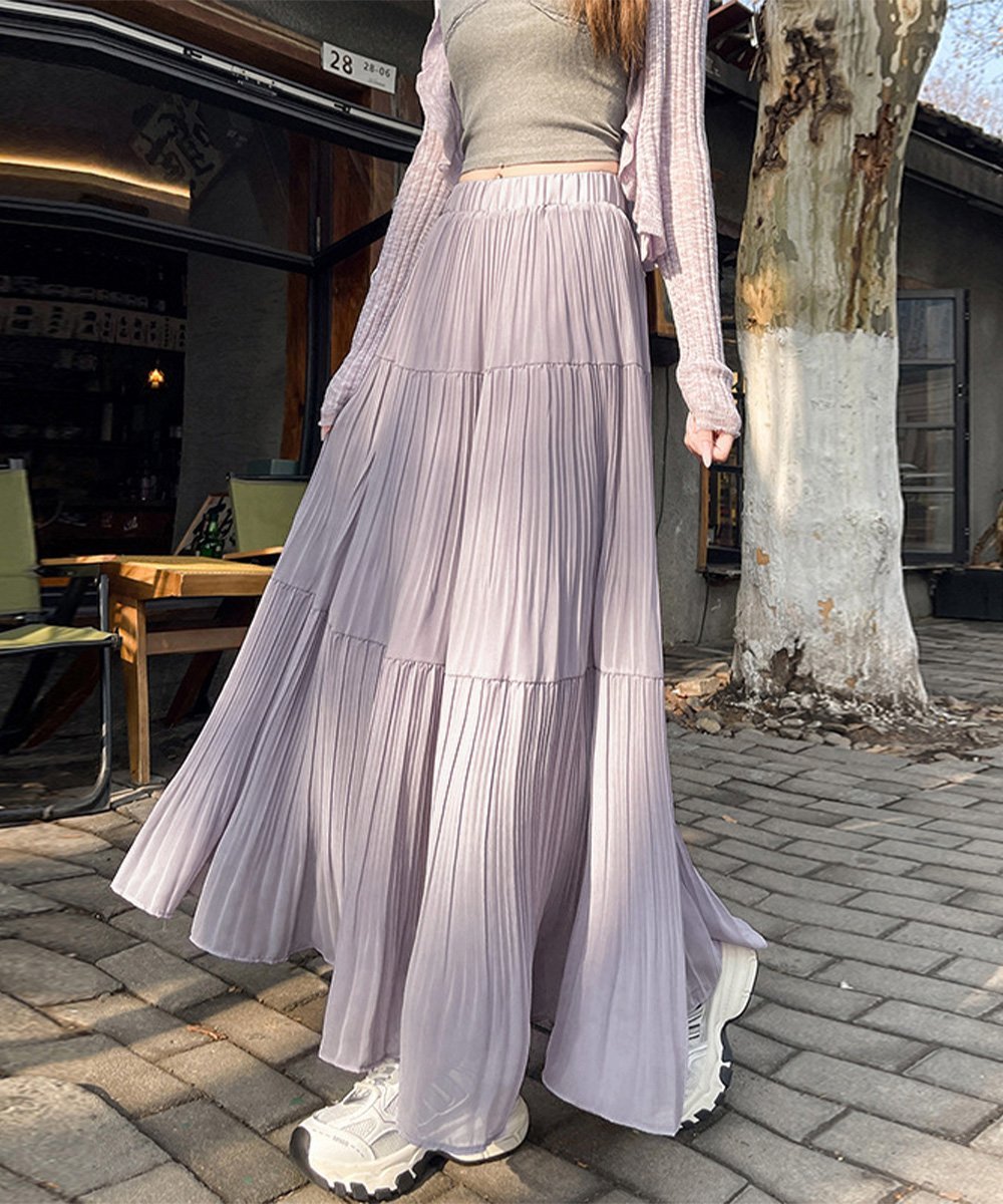楽天市場】プリーツスカート ロング（カラーパープル）（レディース