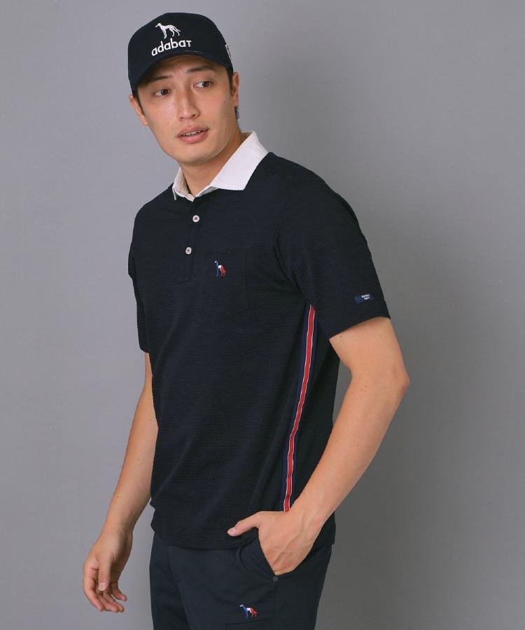 【新レーベル ADABAT NAVY】吸水速乾 サッカーストライプポロシャツ アダバット トップス ポロシャツ ネイビー