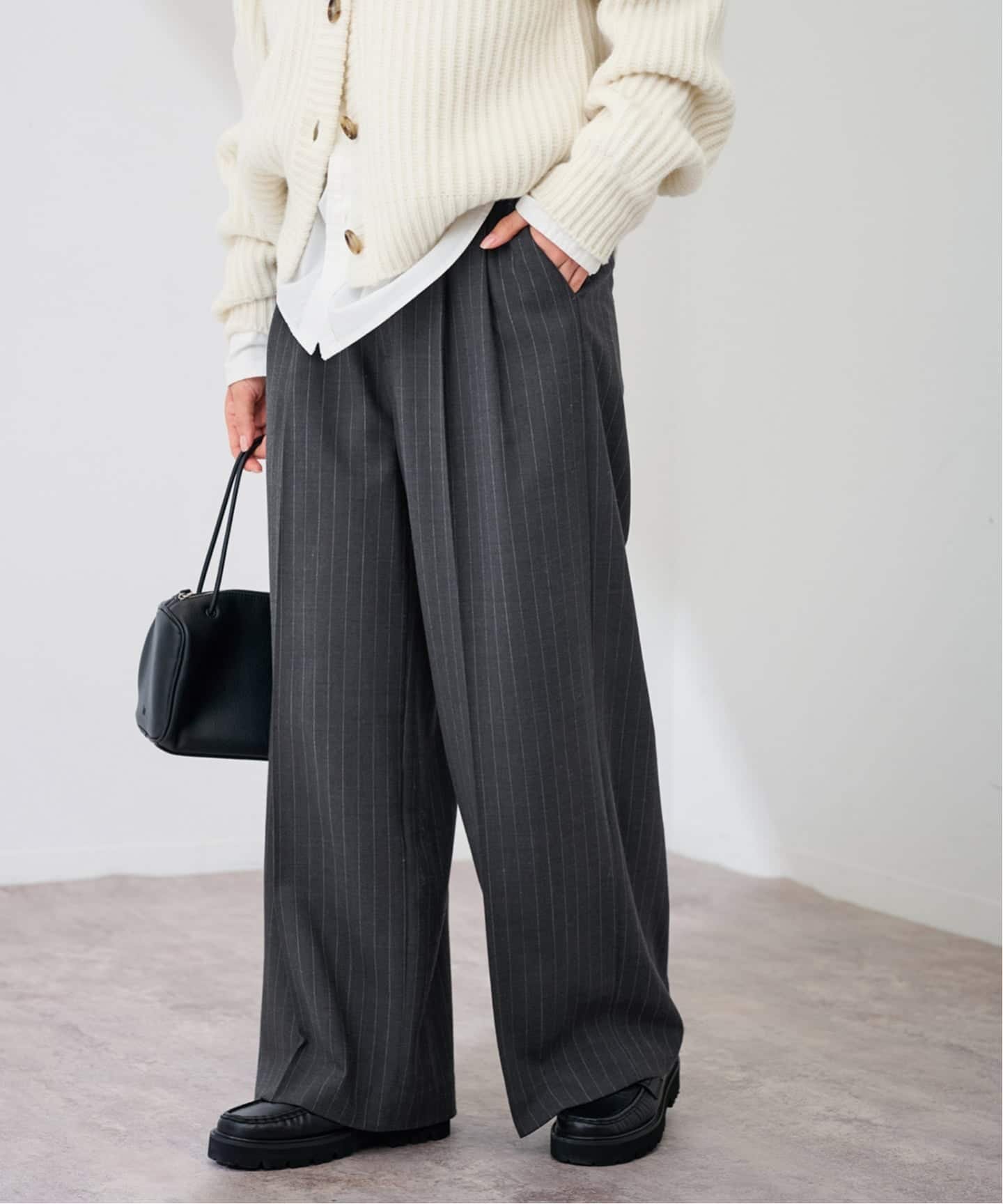 FRAMeWORK ウォッシャブルTWストライプタックワイドパンツ フレームワーク パンツ スラックス・ドレス..