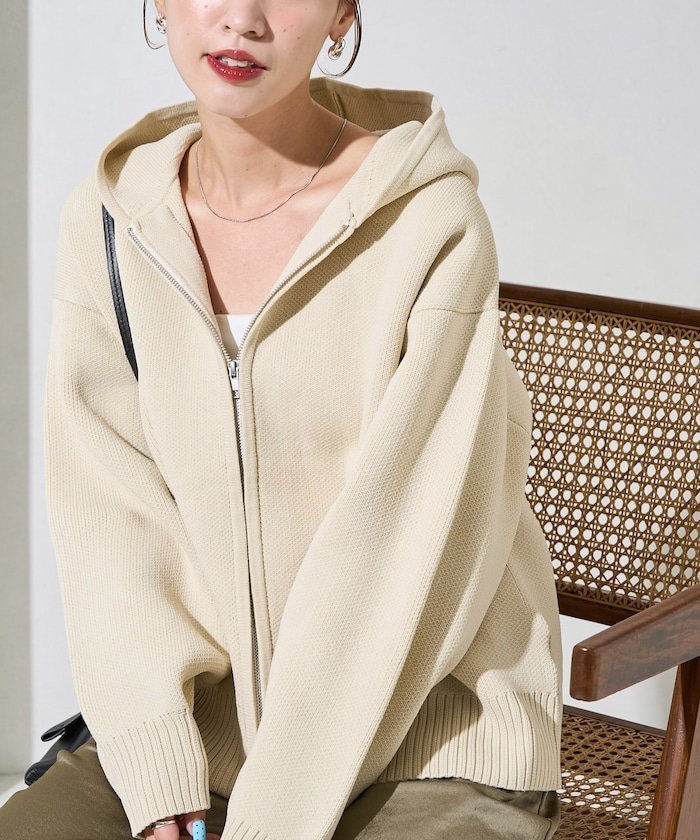 FREAK'S STORE 軽量ニット フルジップパーカー【限定展開】 フリークスストア トップス パーカー・フーディー ベージュ ネイビー ブラック ブラウン レッド【送料無料】