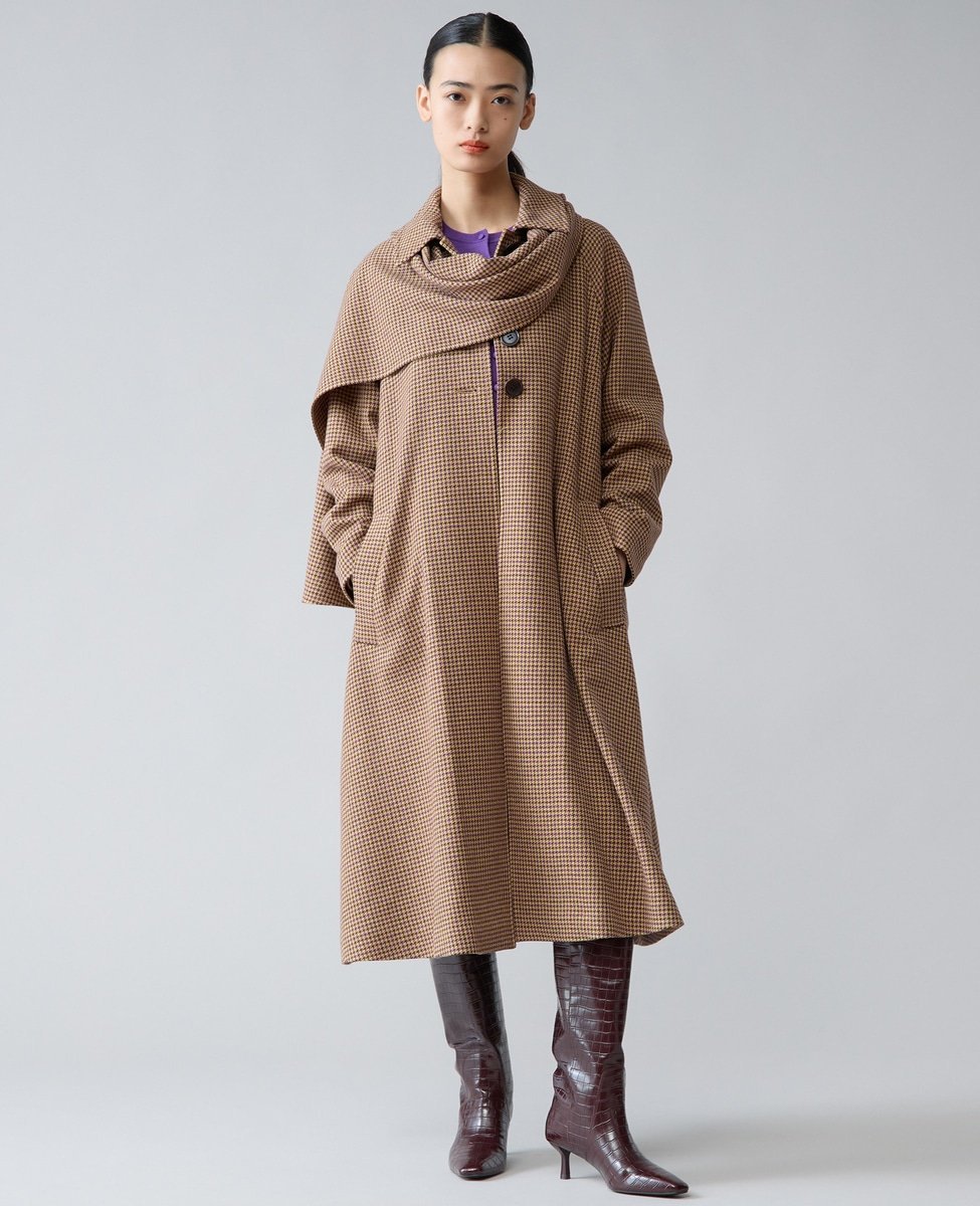 TIARA ストール付きテントコート ティアラ ジャケット・アウター チェスターコート パープル グレー【..