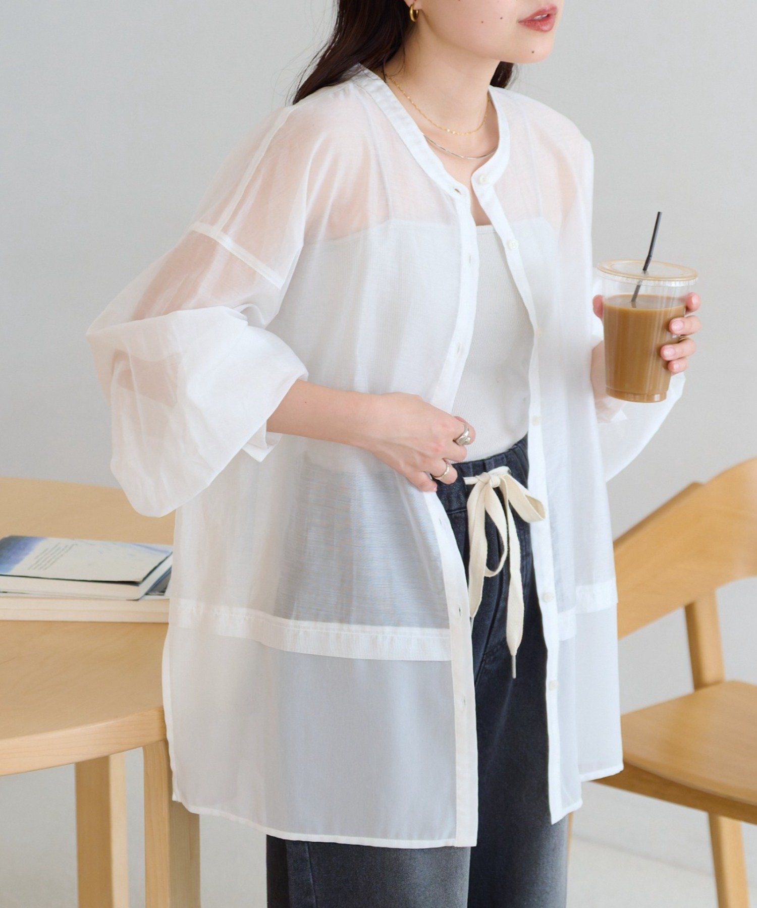 【SALE／70%OFF】CIAOPANIC TYPY ≪裾レイヤード≫シアーバンドカラーシャツ チャオパニックティピー トップス シャツ・ブラウス ブラック ホワイト イエロー ピンク