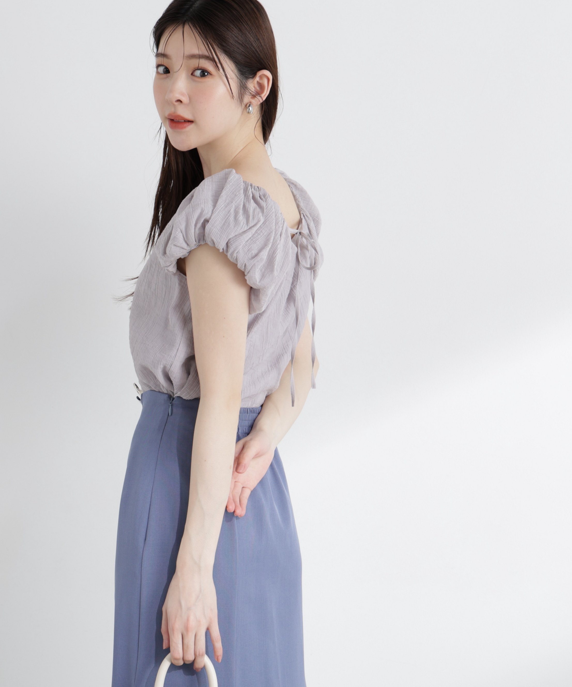 PROPORTION BODY DRESSING ＜中川紅葉さん着用＞バルーンスリーブブラウス プロポーションボディドレッシング トップス シャツ・ブラウス ホワイト ブラウン グレー