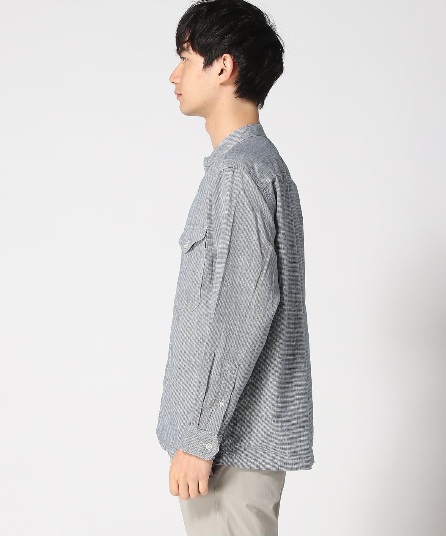 CROCODILE CROCODILE/(M)スノーコットン バンドカラー シャツ【接触冷感】 クロコダイル トップス シャツ・ブラウス ネイビー レッド【送料無料】