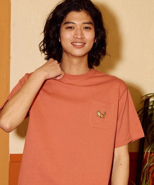 USA/C 色々刺繍 PKT TEE (MENS/WOMENS) ゴースローキャラバン トップス カットソー・Tシャツ ピンク パープル ホワイト