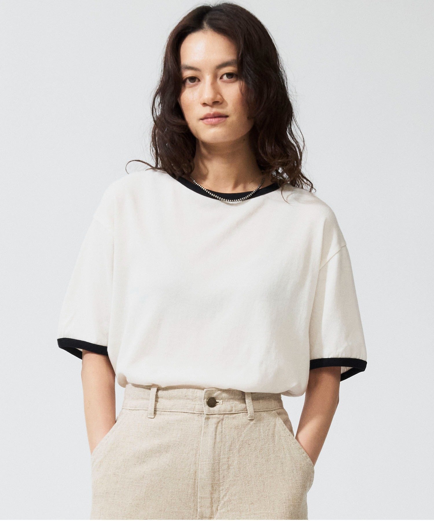 Johnbull Private labo リンガーハーフスリーブTシャツ ジョンブルプライベートラボ トップス カットソー・Tシャツ ブルー グレー ホワイト
