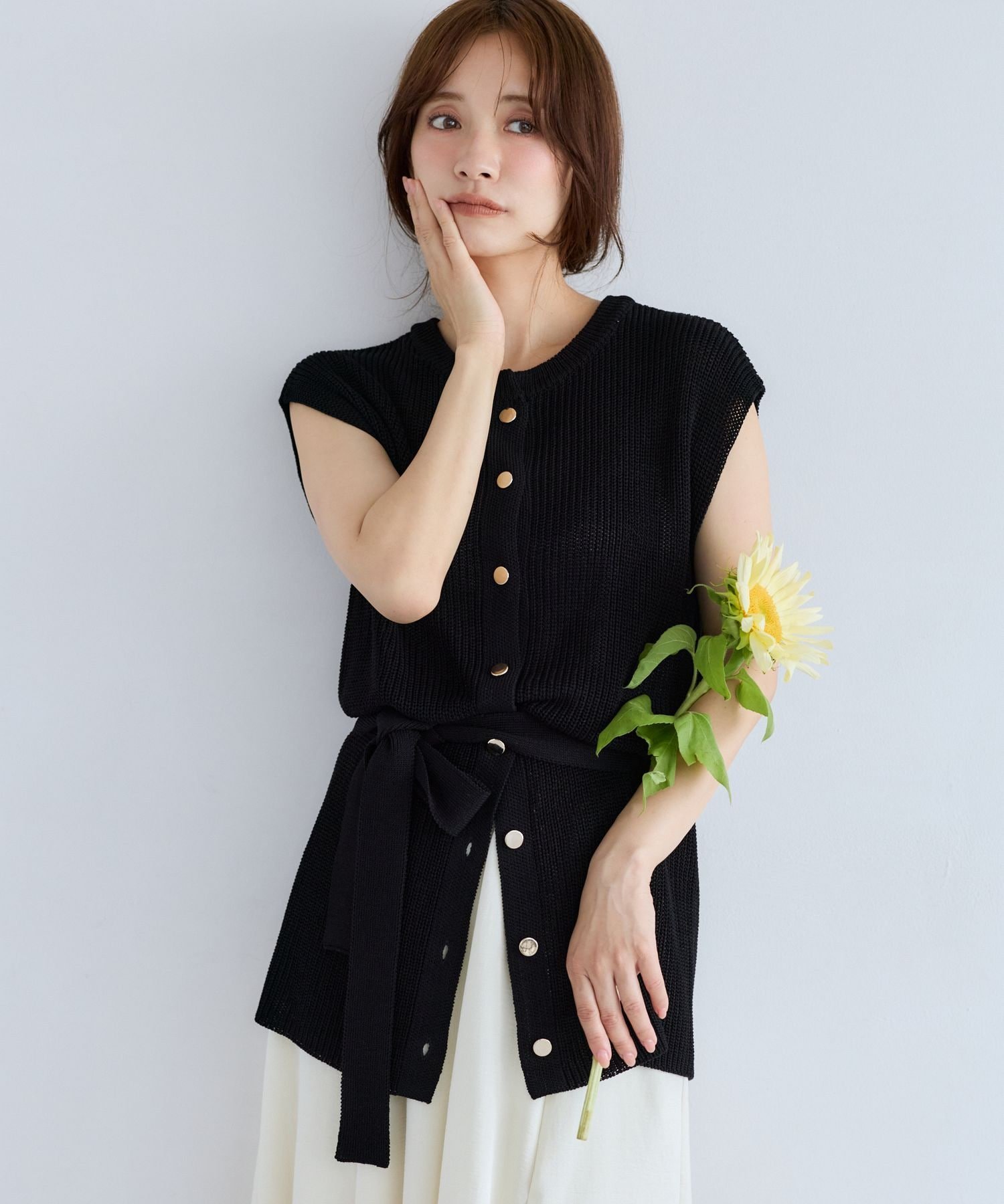 【SALE／60%OFF】mysty woman 【WEB限定】7Gサマーニットベスト ミスティウーマン トップス ベスト・ジレ ブラック ホワイト ブラウン