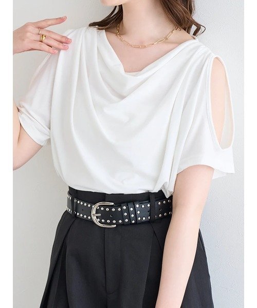 Ludic Park オープンショルダードレープカットトップス ルディックパーク トップス カットソー・Tシャツ ホワイト グレー