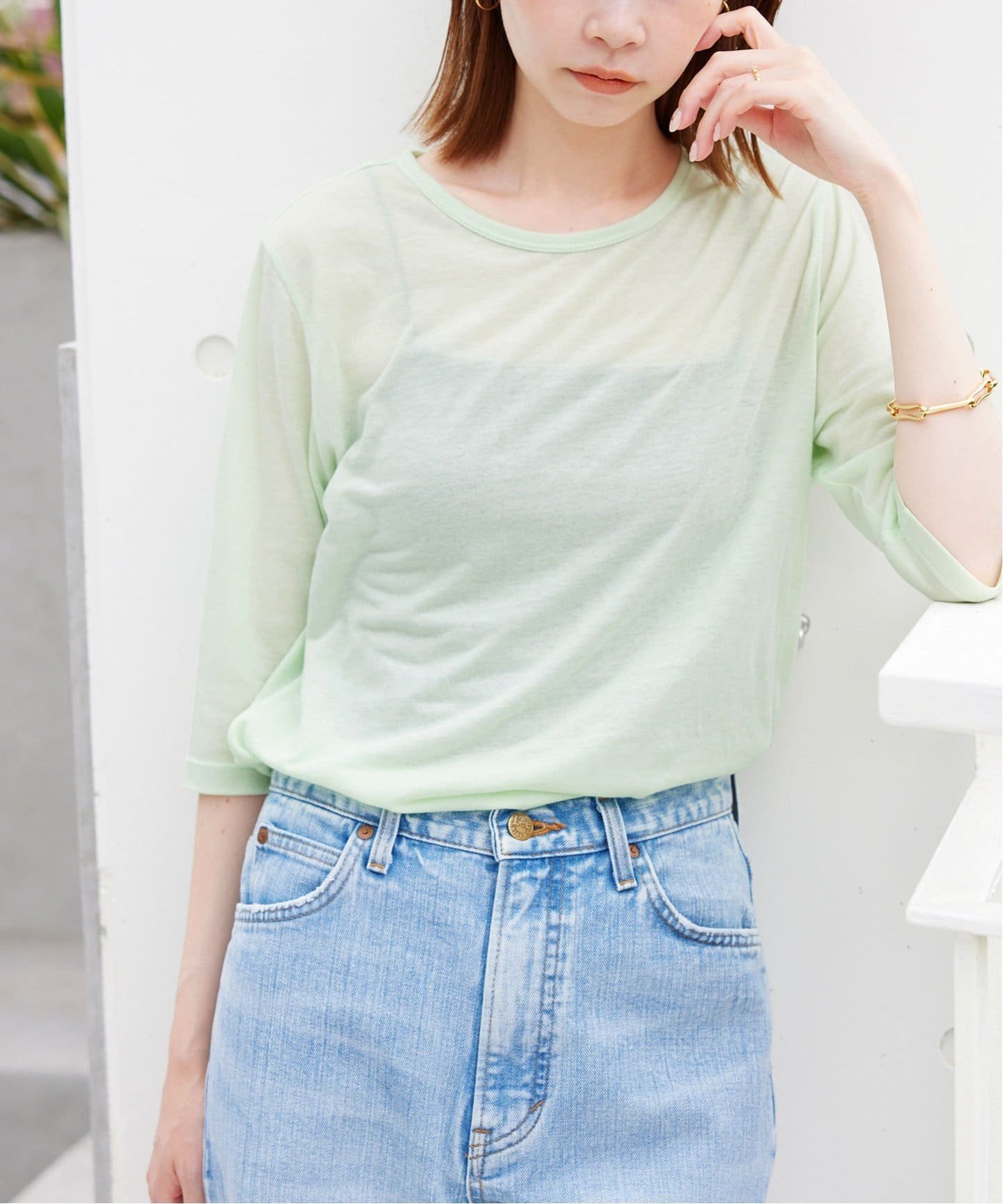 SLOBE IENA 《追加予約》シアー天竺5分袖Tシャツ スローブ イエナ トップス カットソー・Tシャツ ブラウン ネイビー ピンク【送料無料】のサムネイル