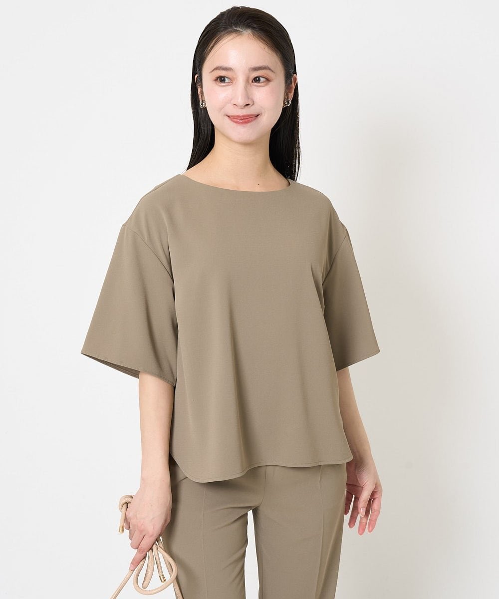 MICHEL KLEIN（小さいサイズ） [小さいサイズ]クルーネック TEEブラウス(接触冷感/セットアップ対応) メゾンドゥサンク トップス シャツ・ブラウス ブラック カーキグリーン