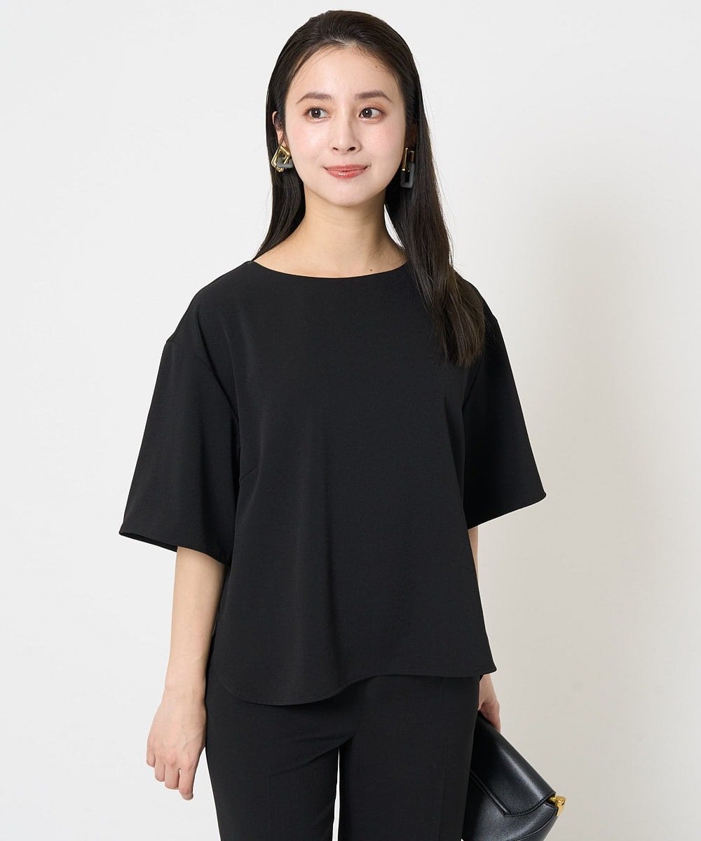 MICHEL KLEIN（小さいサイズ） [小さいサイズ]クルーネック TEEブラウス(接触冷感/セットアップ対応) メゾンドゥサンク トップス シャツ・ブラウス ブラック カーキグリーン