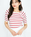 【SALE/40%OFF】QUEENS COURT パール釦ボーダーリブニットトップス≪手洗い可能≫ クイーンズコート トップス ニット ネイビー レッド ブラ...