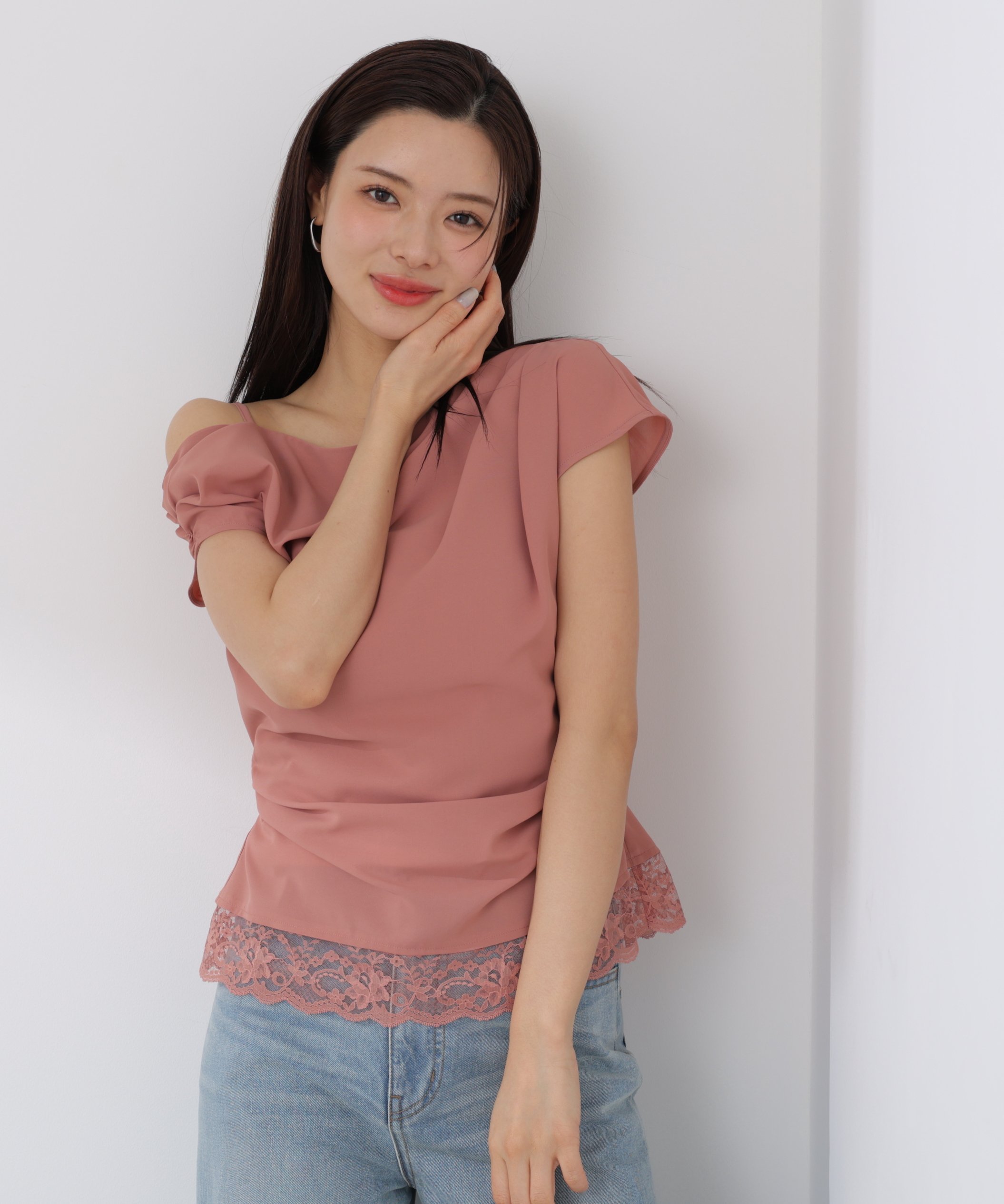 PROPORTION BODY DRESSING ＜a/mie＞アシメドレープブラウス プロポーションボディドレッシング トップス シャツ・ブラウス ピンク ホワイト グレー