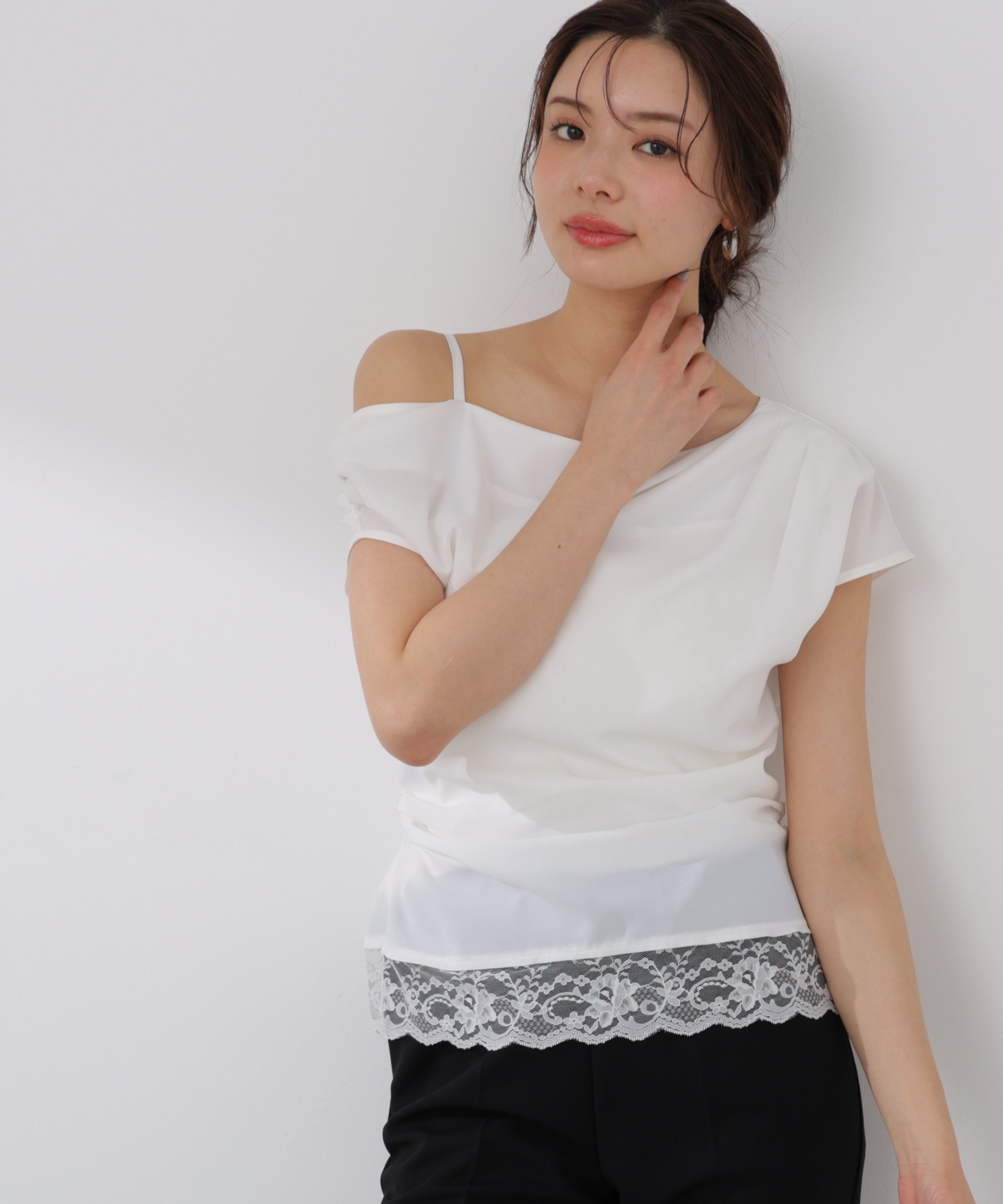 PROPORTION BODY DRESSING ＜a/mie＞アシメドレープブラウス プロポーションボディドレッシング トップス シャツ・ブラウス ピンク ホワイト グレー