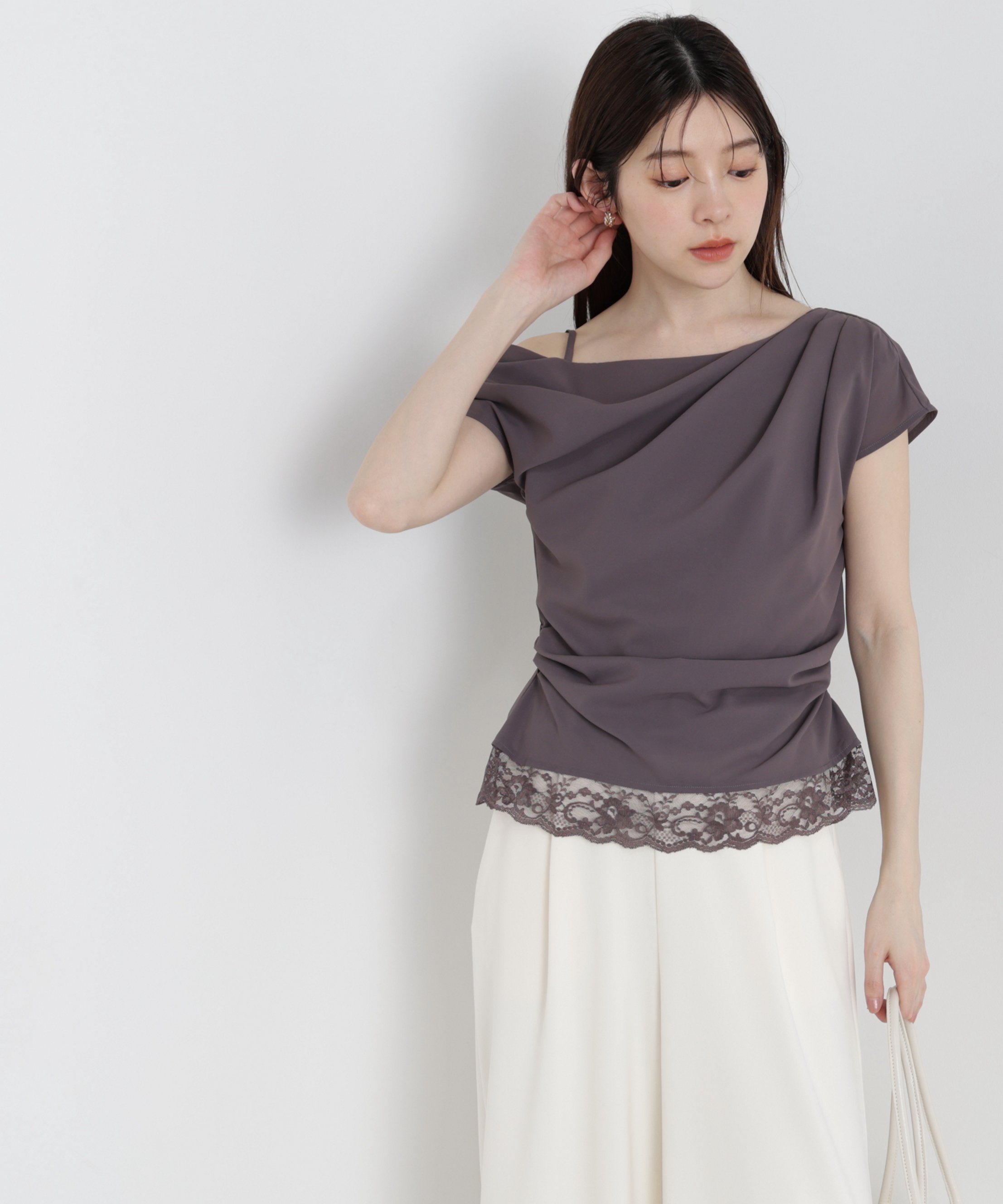 PROPORTION BODY DRESSING ＜a/mie＞アシメドレープブラウス プロポーションボディドレッシング トップス シャツ・ブラウス ピンク ホワイト グレー