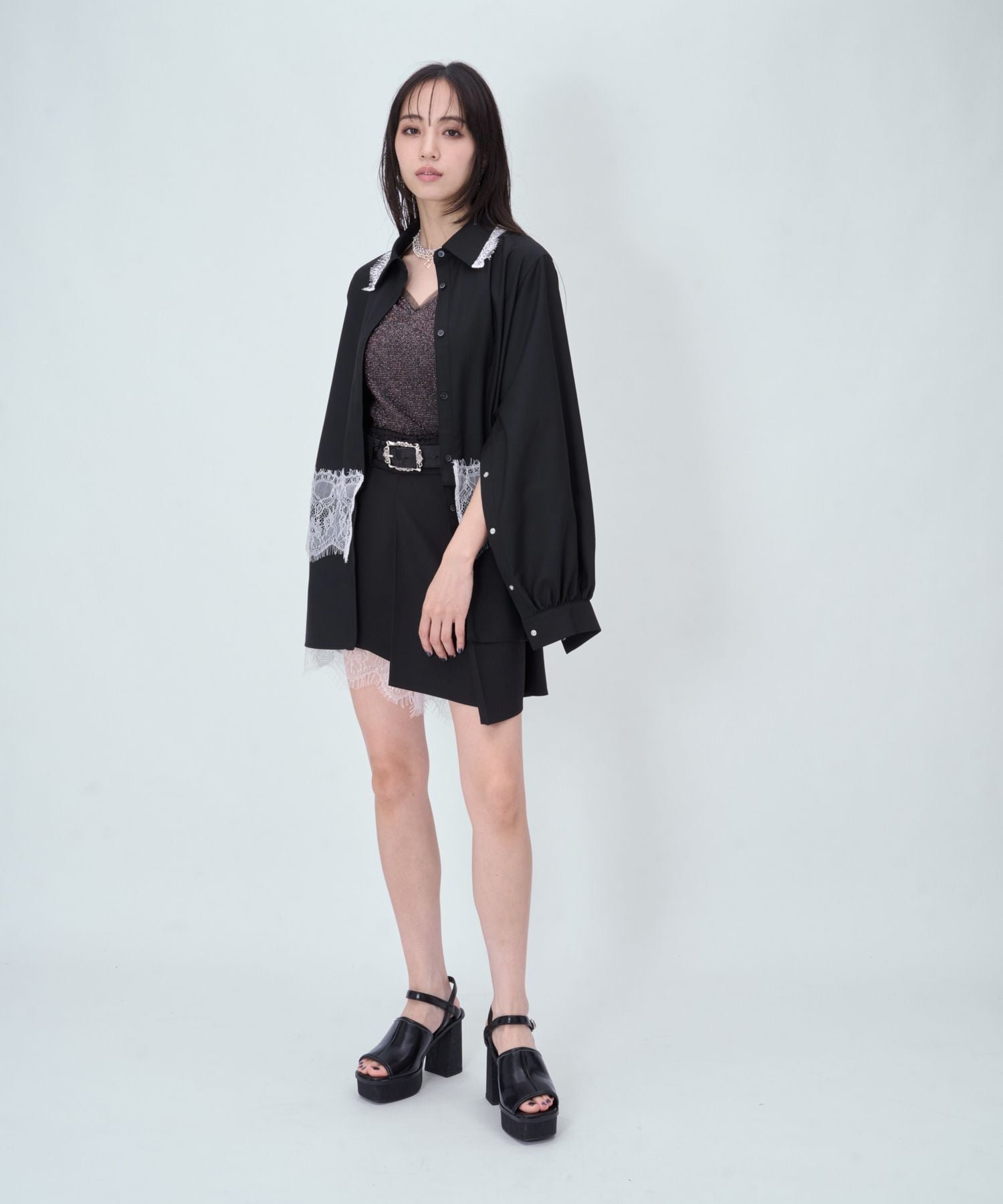 HARE 2WAYレースプリーツミニスカート ハレ スカート ミニスカート ブラック グレー