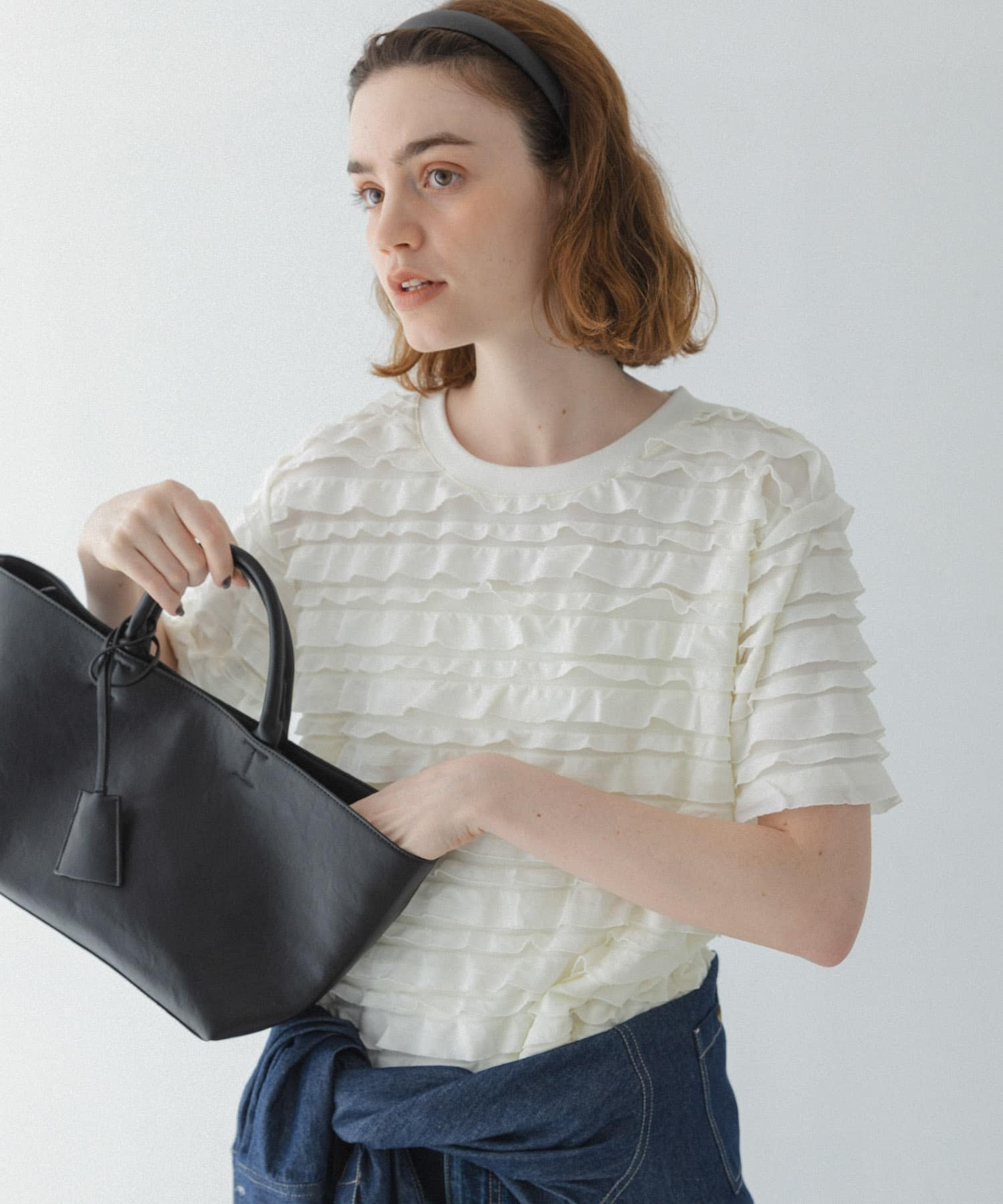 Sonny Label フリルカットプルオーバー サニーレーベル トップス カットソー・Tシャツ ホワイト ブラック