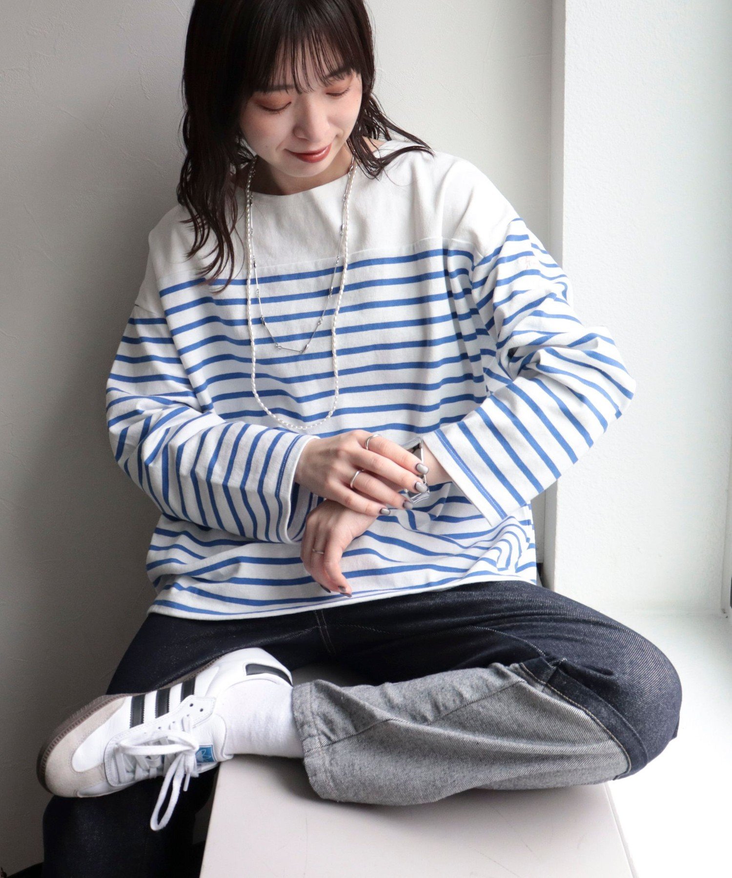 fredy emue 刺繍入りパネルボーダープルオーバー フレディ アンド グロスター トップス カットソー・Tシャツ ブルー ホワイト レッド グレー【送料無料】のサムネイル