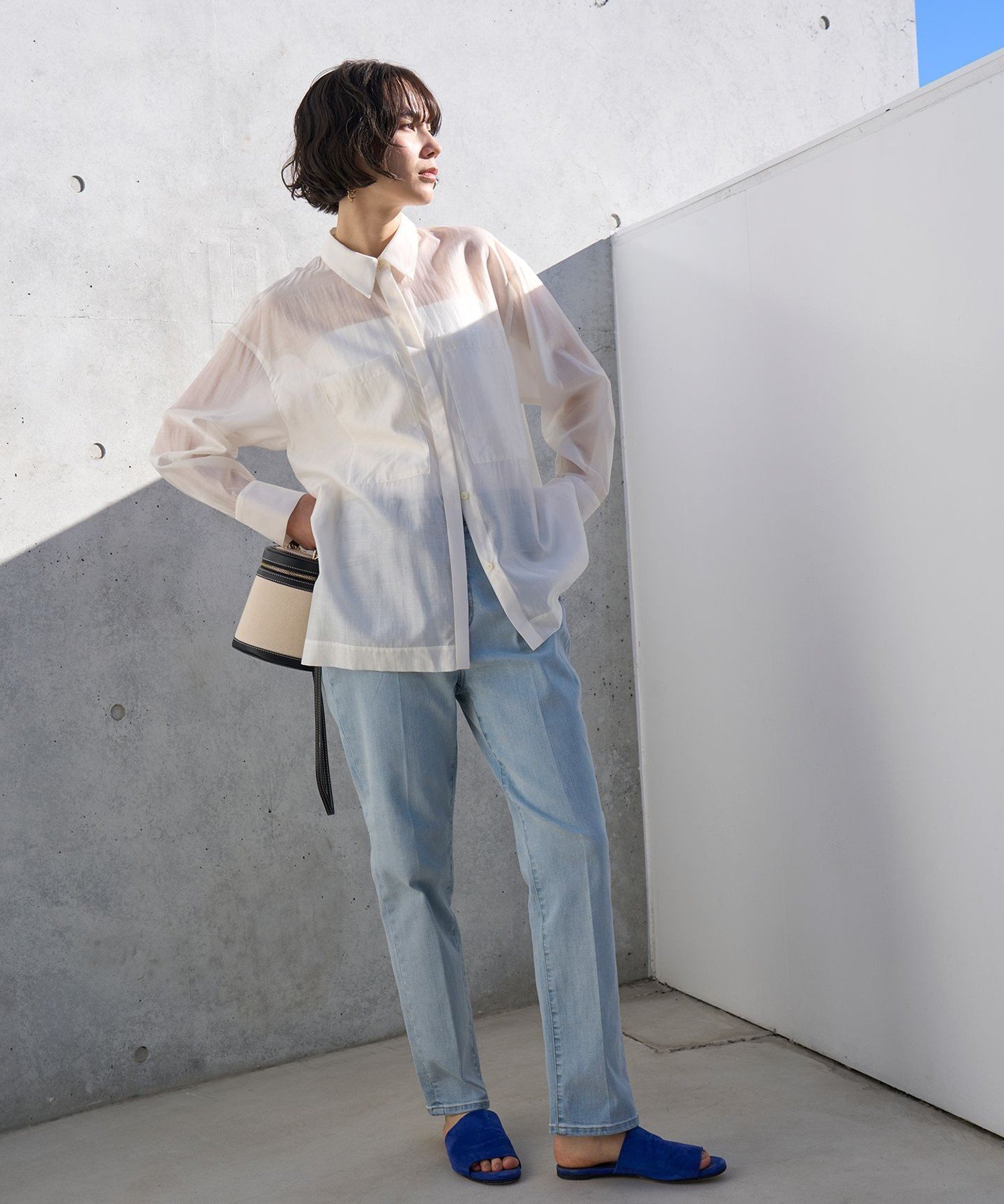 【SALE／20%OFF】UNFILO L 【撥水/ストレッチ】センタープレステーパードデニム アンフィーロ パンツ その他のパンツ グレー ブルー【送料無料】