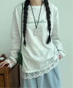 Chiina Chiina/(W)Chiina/レースレイヤード切り替えTシャツ チェルカ トップス カットソー・Tシャツ グレー ホワイト【送料無料】