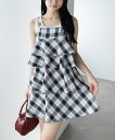 【SALE/48%OFF】clear ラインストーンチェック柄ティアードワンピース クリア ワンピース・ドレス ワンピース ピンク ブラック