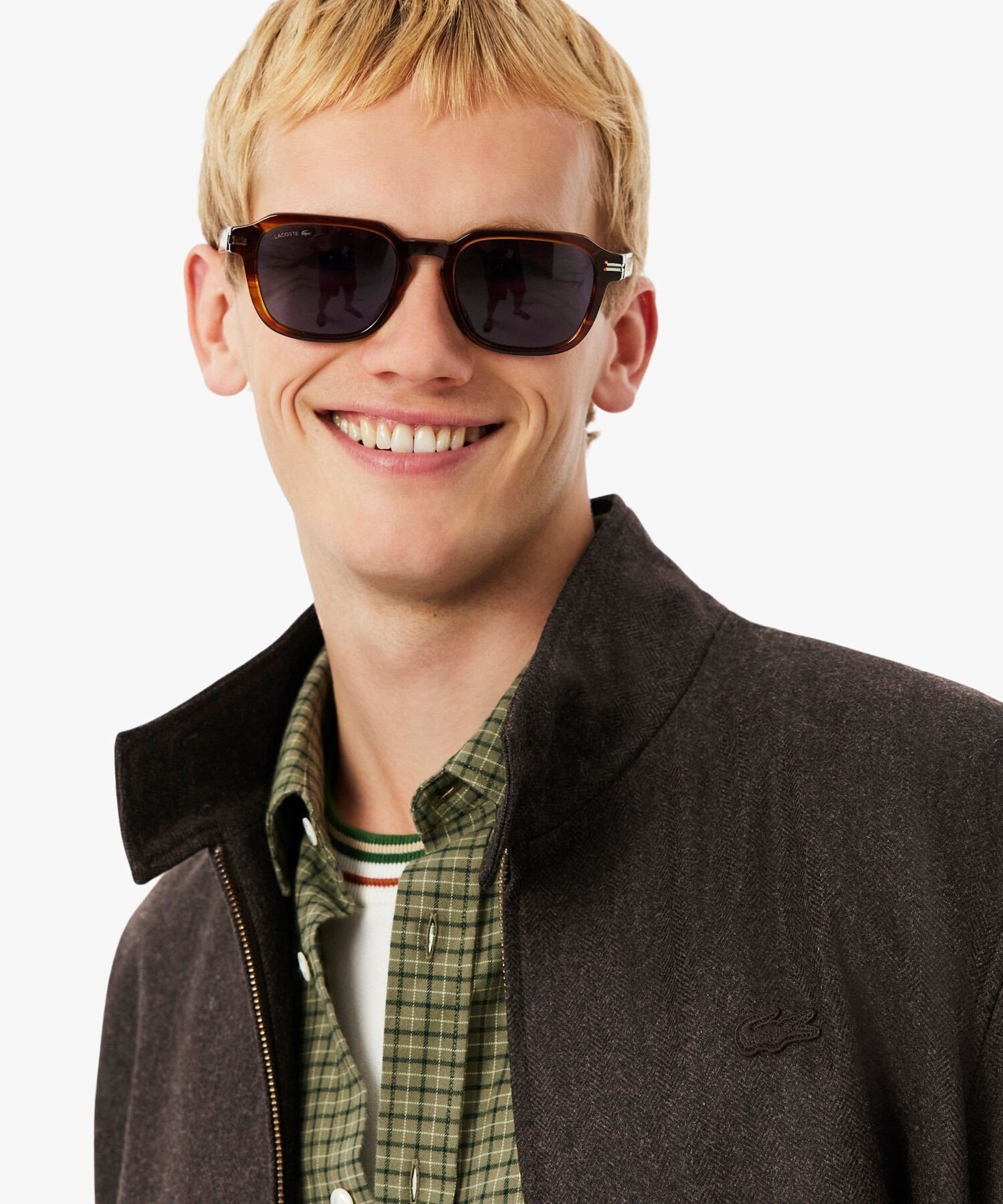 【SALE／30%OFF】LACOSTE ウールヘリンボーン ツイード スタンドカラー ハリントンジャケット ラコステ ジャケット・アウター ブルゾン・ジャンパー ブラック【送料無料】
