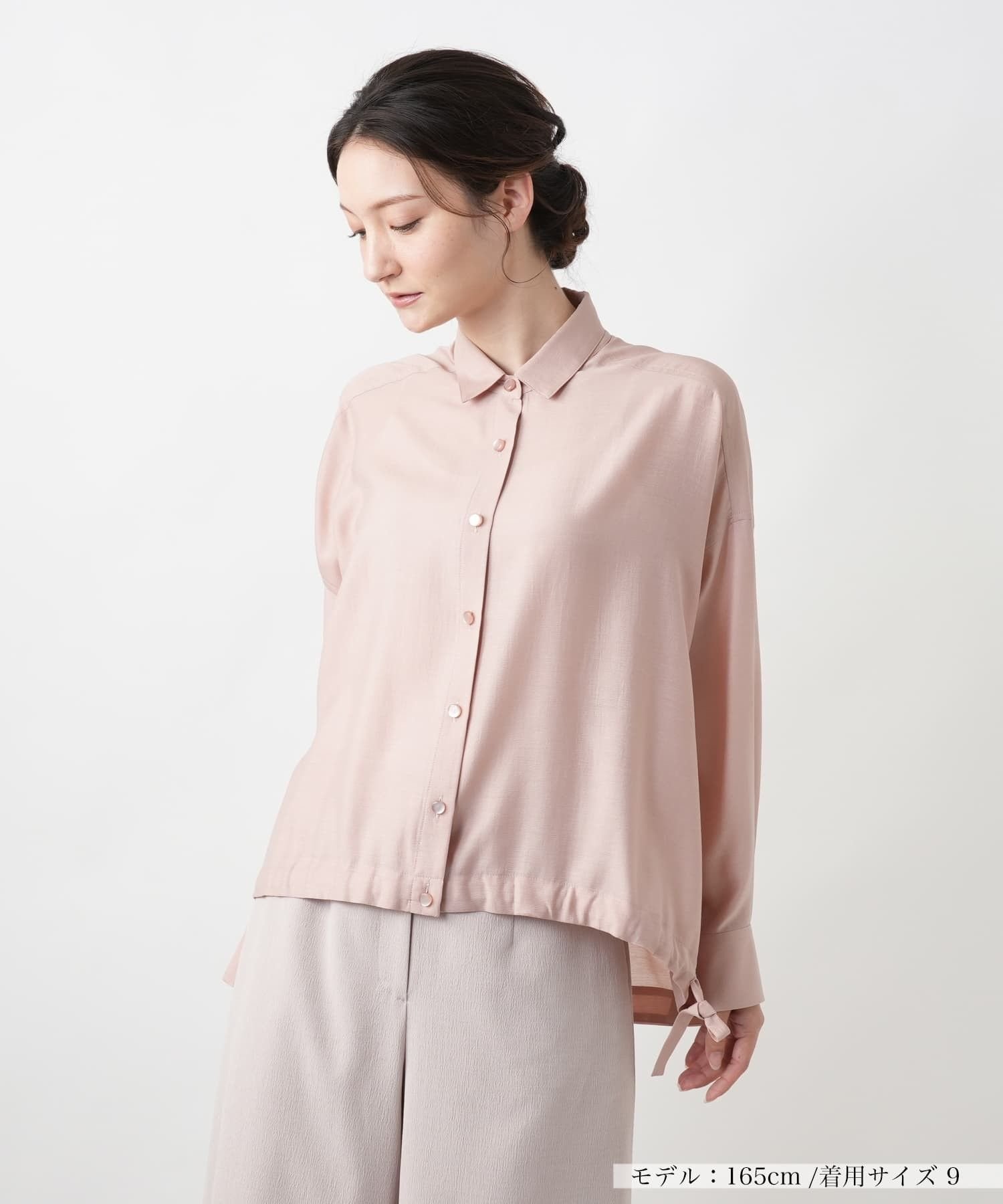 Leilian 【店舗人気】ドロストヘムブラウス レリアン トップス シャツ・ブラウス ピンク ネイビー
