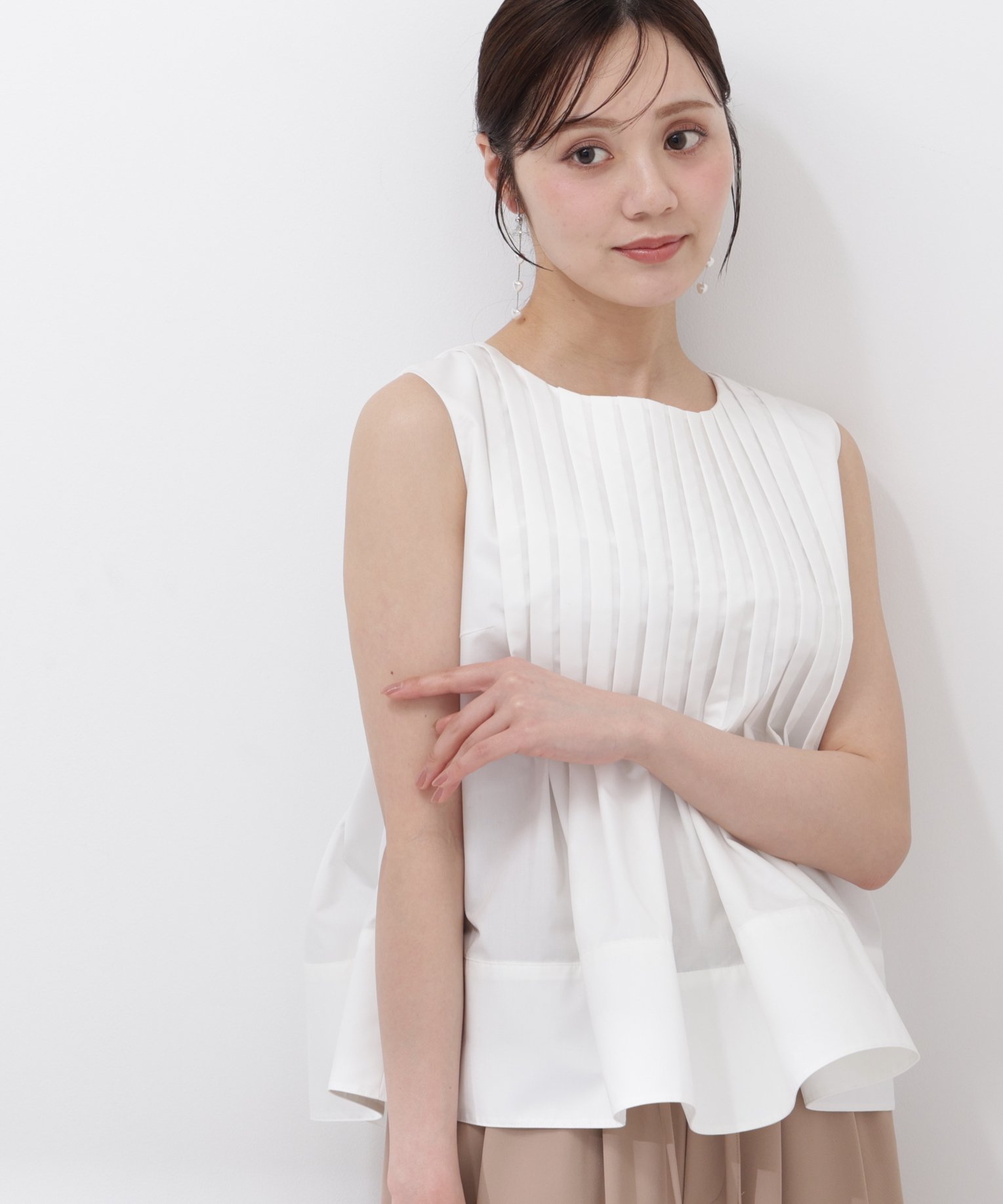 PROPORTION BODY DRESSING ＜a/mie＞ピンタックフレアーブラウス26SS プロポーションボディドレッシング トップス シャツ・ブラウス ブラック ブルー ホワイト