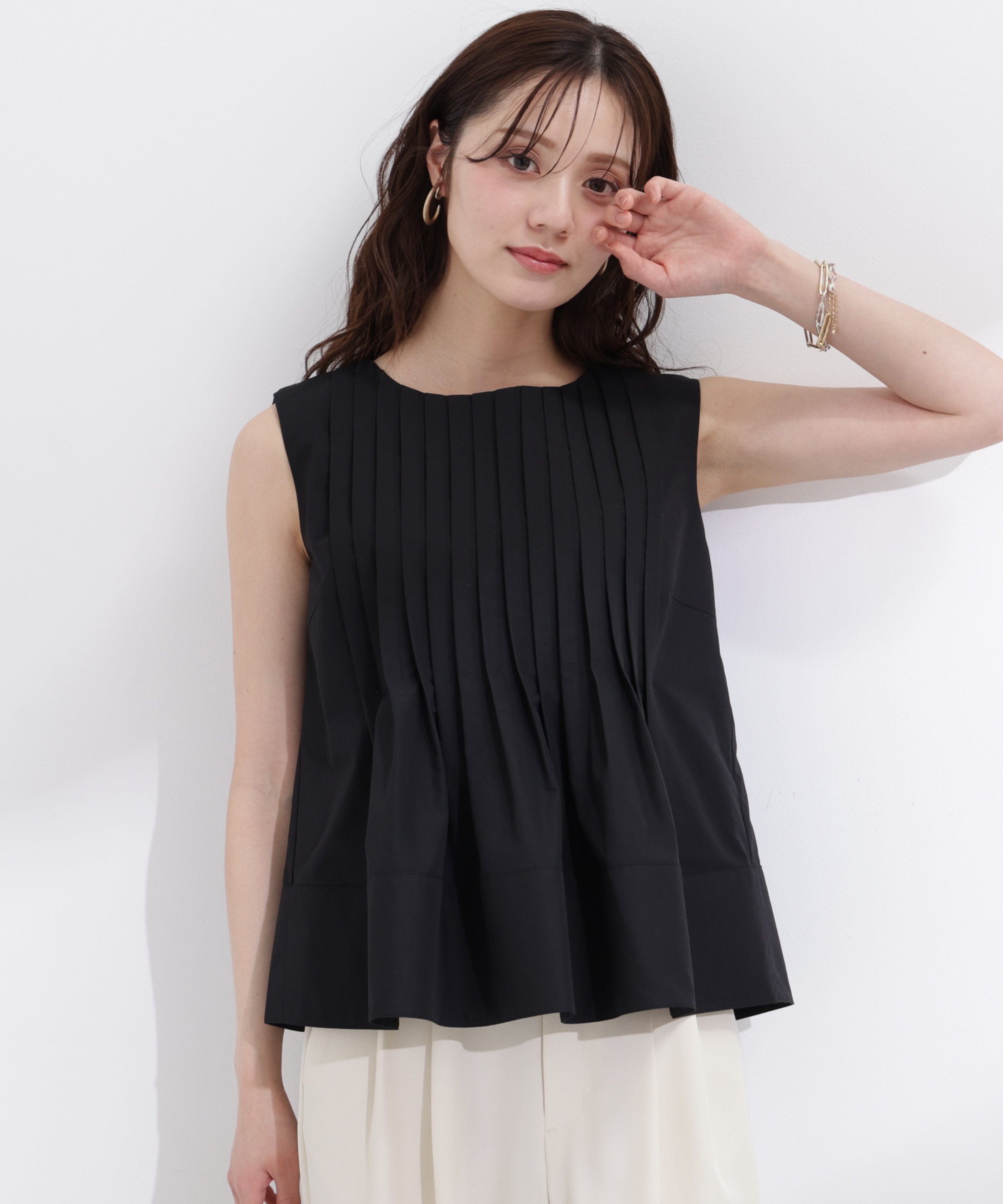 PROPORTION BODY DRESSING ＜a/mie＞ピンタックフレアーブラウス26SS プロポーションボディドレッシング トップス シャツ・ブラウス ブラック ブルー ホワイト